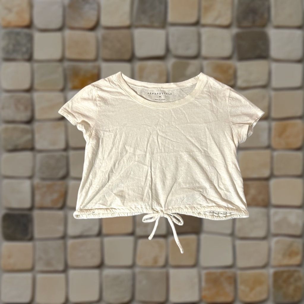 Vintage Aero Cropped Top Shirt Women Medium White Short Sleeve Wide Neck 2020 Size M / US 6-8 / IT 42-44 - 1 Thumbnail