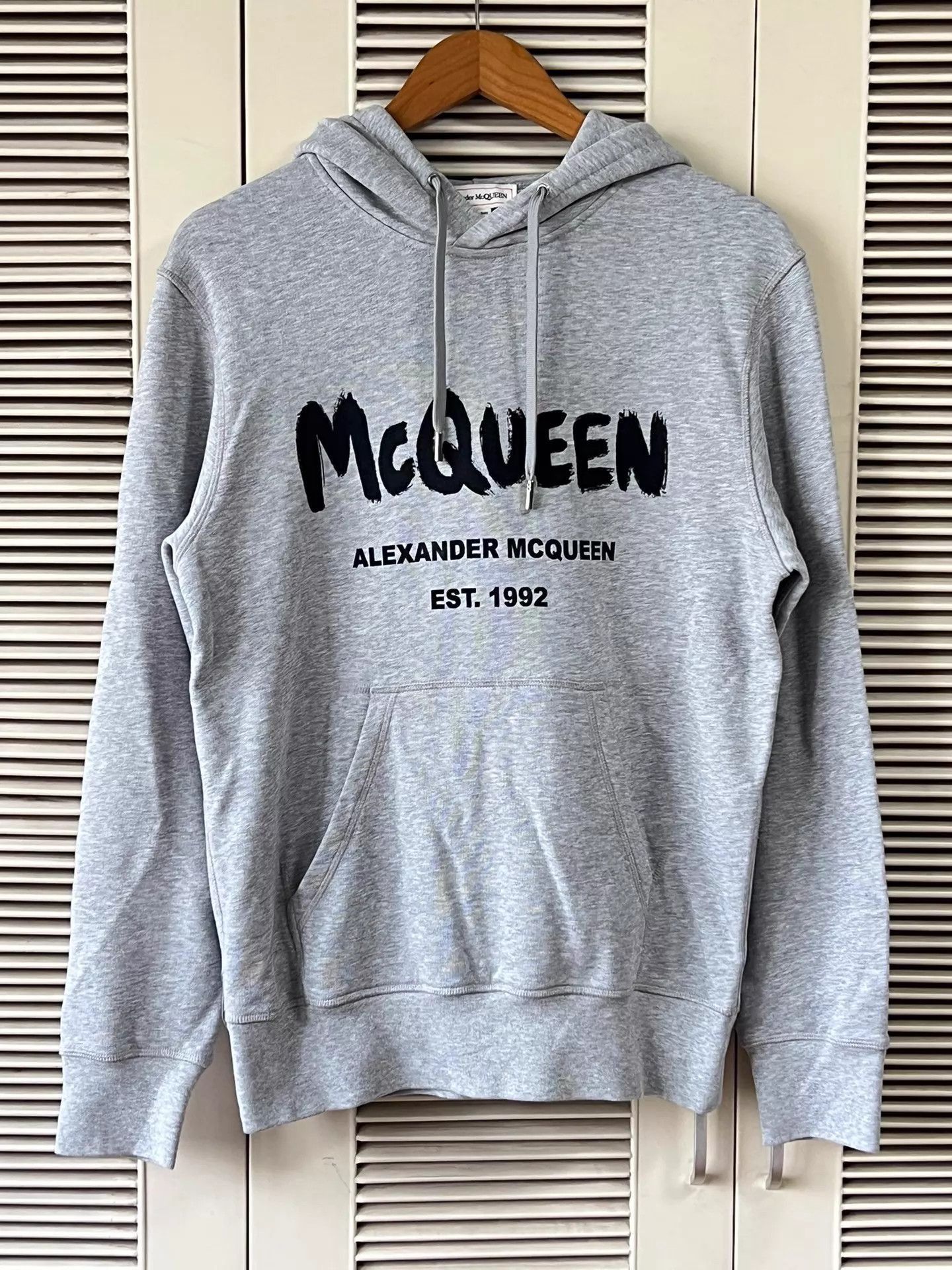 Alexander McQueen Gray Printed Hoodie with Drawstring - Size M Size US M / EU 48-50 / 2 - 1 Thumbnail