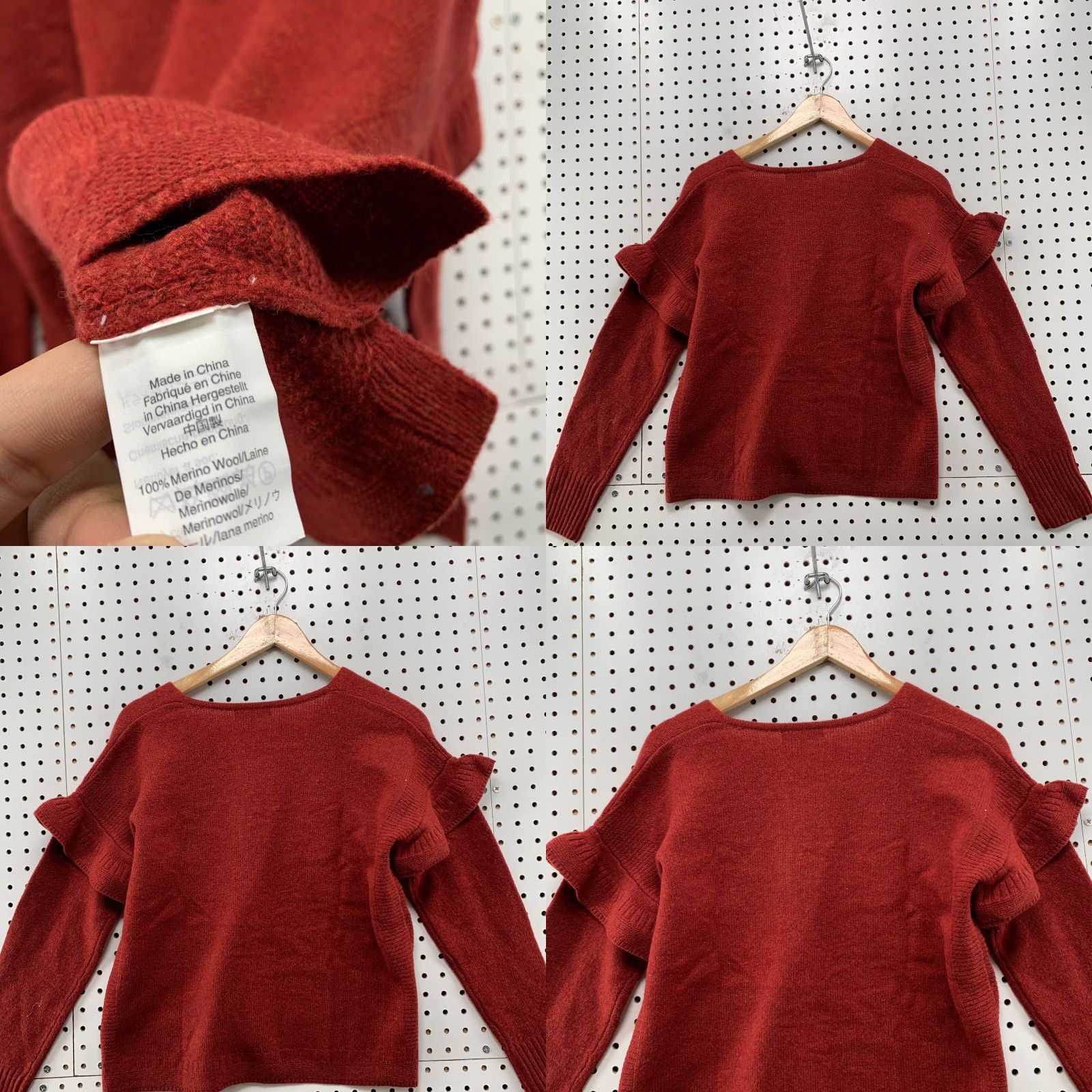 Madewell VINTAGE Madewell Merino Woo Sweater Womens Small Red Ruffled 20.5x20.5 Size S / US 4 / IT 40 - 9 Thumbnail