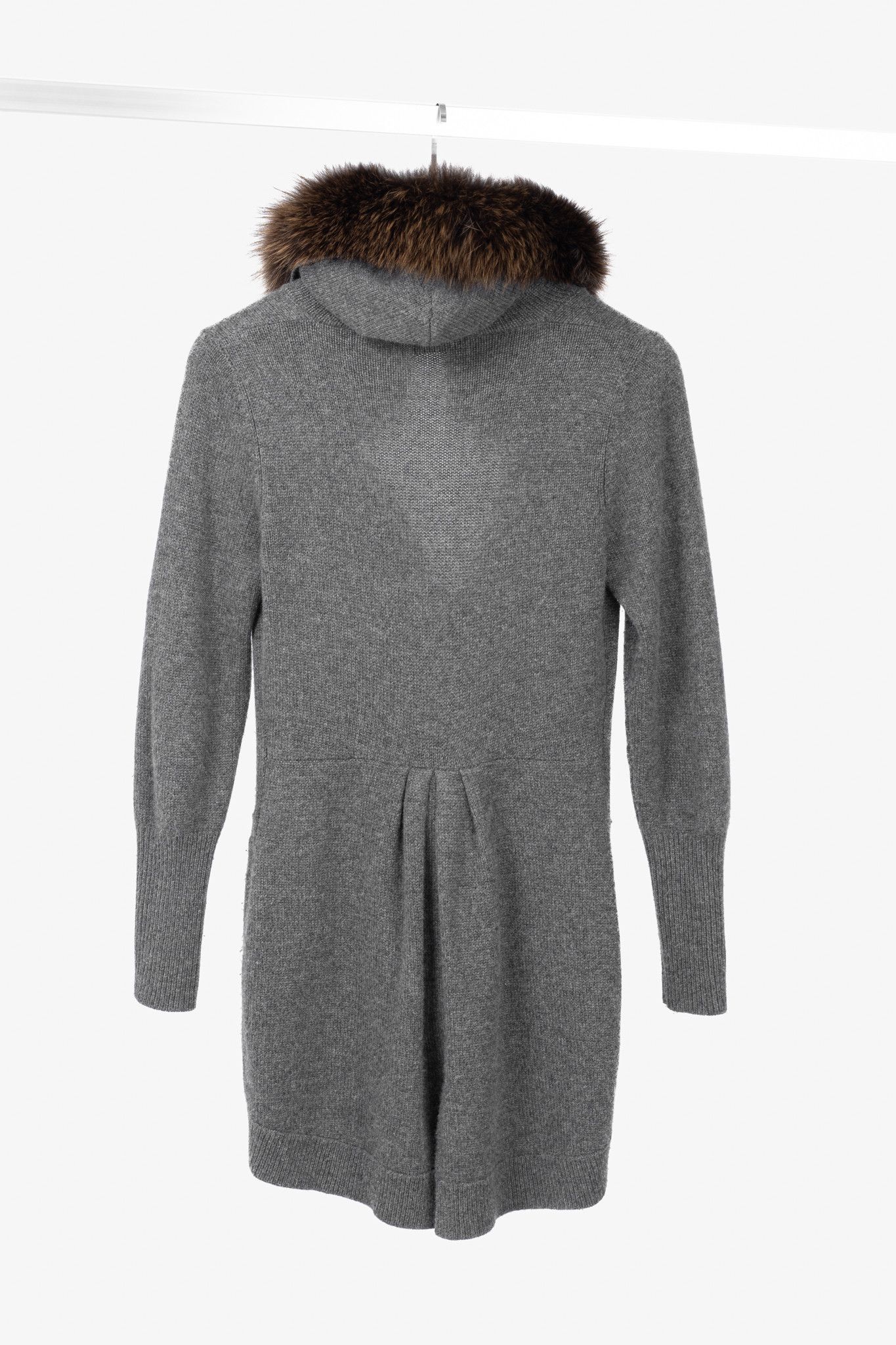 Brunello Cucinelli Brunello Cucinelli Grey Cashmere Fur-Trim-Hood Zip Cardigan Size S / US 4 / IT 40 - 2 Thumbnail
