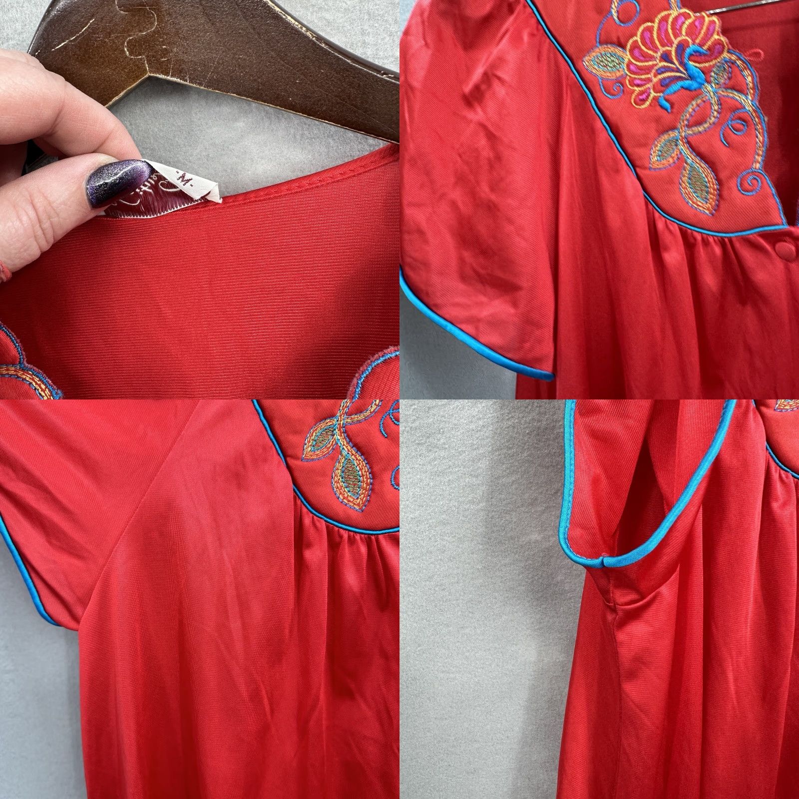 Vintage VINTAGE Vanity Fair Robe Womens M Red Button Up Pocket USA Embroidered Trim 1970s Mod/GoGo Size ONE SIZE - 8 Thumbnail