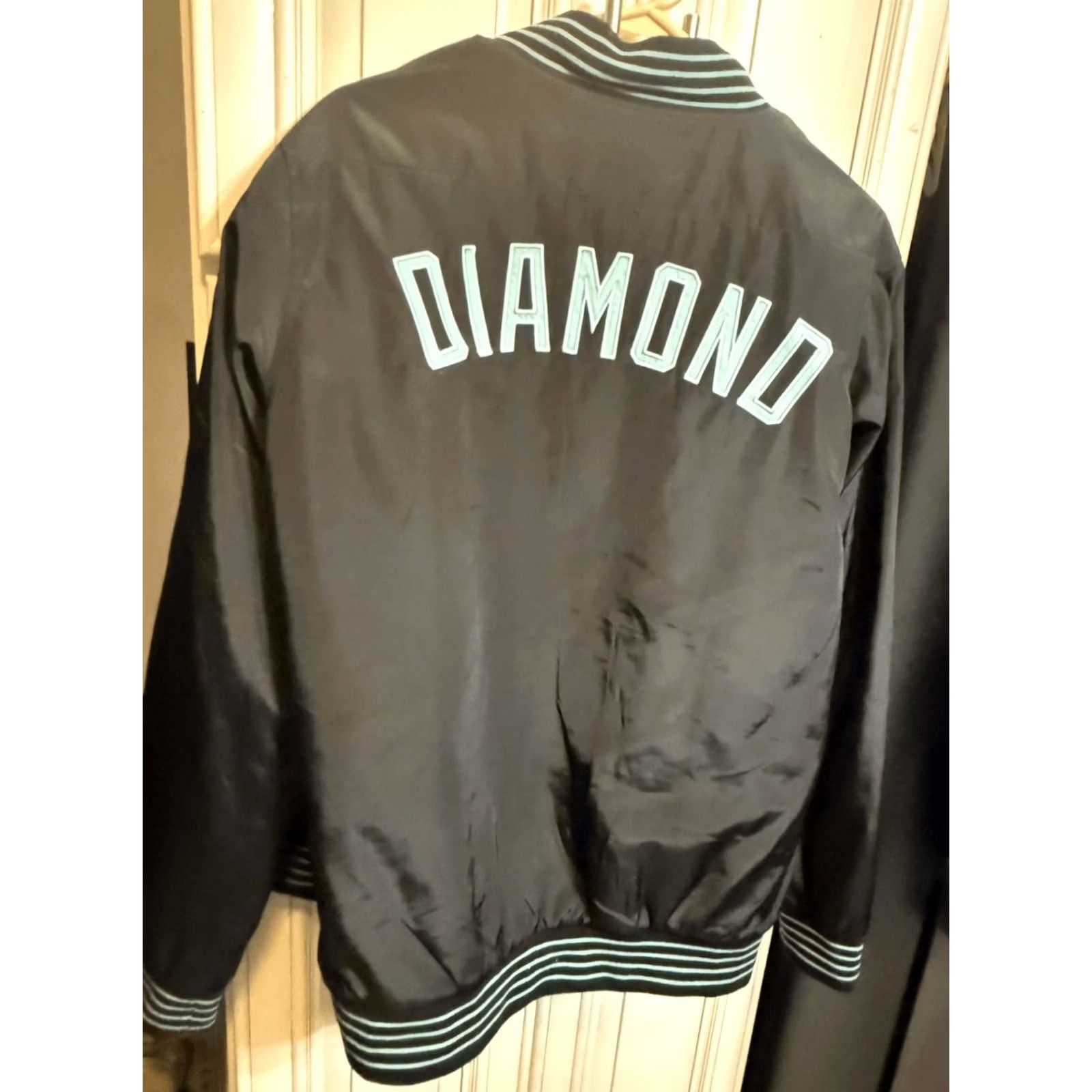Vintage Diamond Men's Varsity Jacket Shirt Jacket Stripe Snap Button Quilted Lined Black Green Medium Size US M / EU 48-50 / 2 - 4 Thumbnail
