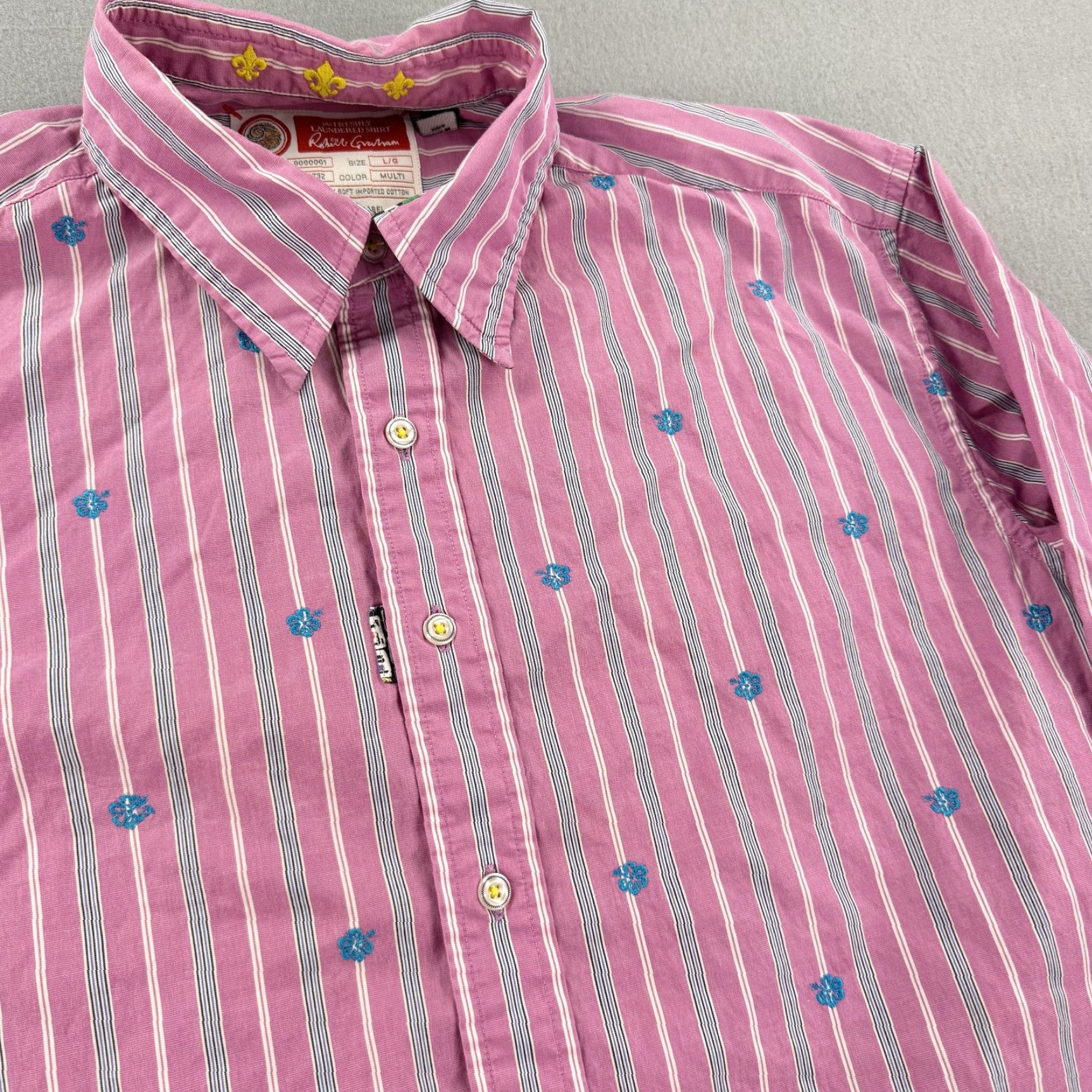 Robert Graham Robert Graham Shirt Mens Large Pink Striped Embroidered Button Up Flower Casual Size US L / EU 52-54 / 3 - 2 Thumbnail