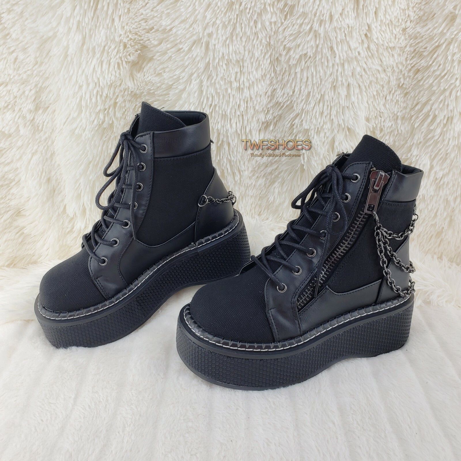 Other DEMONIA Emily 114 Black Canvas 2" Platform Punk Goth Ankle B Size US 6 / IT 36 - 3 Thumbnail