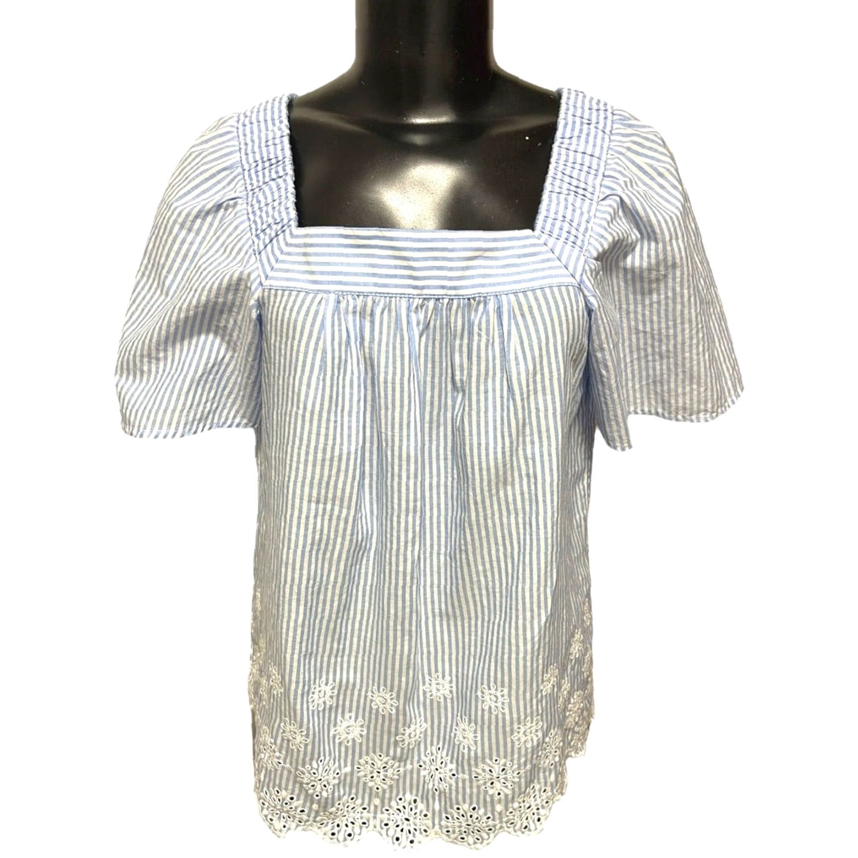 Loft Loft Shirt Women XS Flowy Striped Embroidered Blue White Womens Size XS / US 0-2 / IT 36-38 - 2 Thumbnail