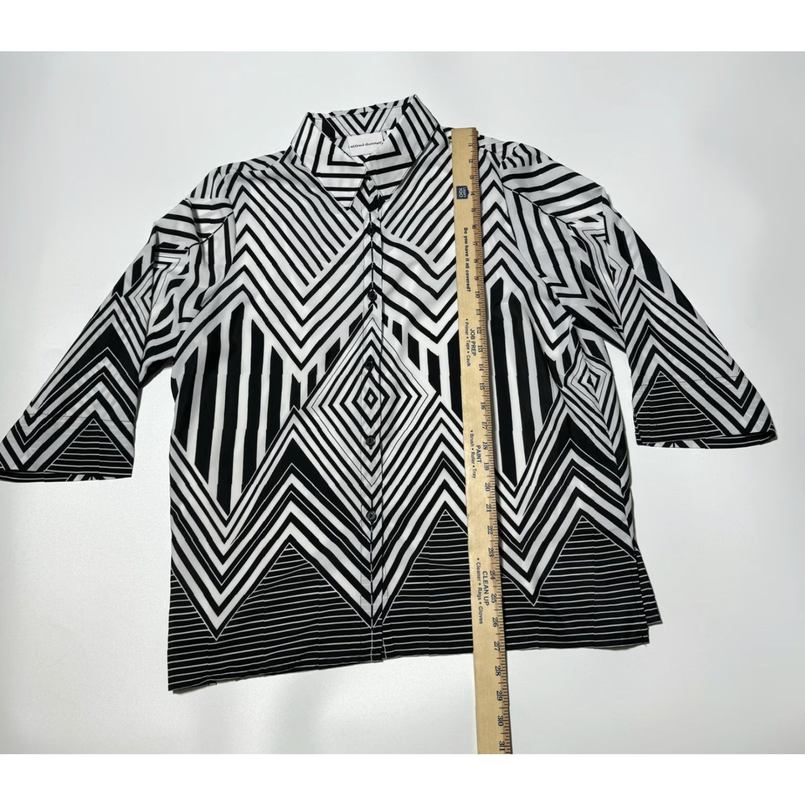 Vintage VINTAGE Alfred Dunner Shirt Womens 16 70s 80s Psychedelic Geometric Groovy Button Up Black & White Size XXL / US 16-18 / IT 52-54 - 3 Thumbnail