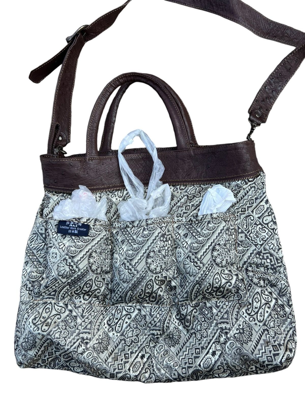Leather Vintage Ostrich Leather 2 Way Bag AKI Leather Work Japan Size ONE SIZE - 20 Thumbnail