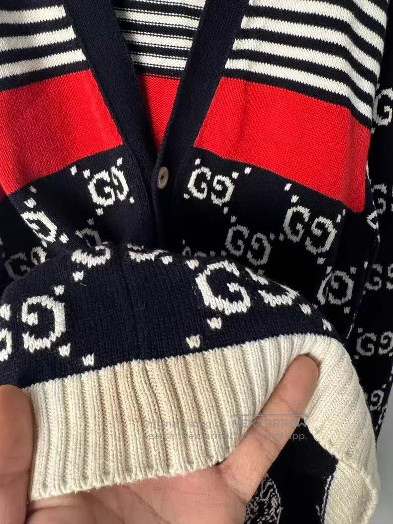 Gucci Gucci Full-print logo stitching striped knitted cardigan c Size S / US 4 / IT 40 - 7 Thumbnail