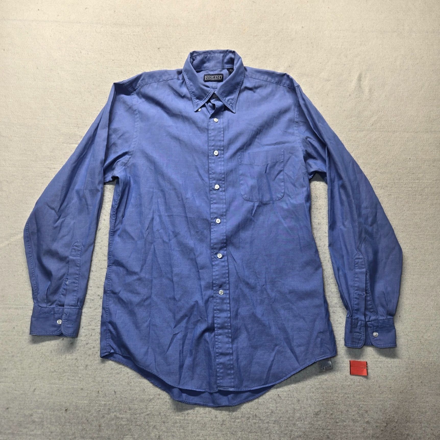 Lands' End Lands' End Shirt Dress Blue Solid Button-Up Long Sleeve MenS 15.5 Shirt, Business Formal, Casual, Workwear, 90s? Size 42R - 2 Thumbnail