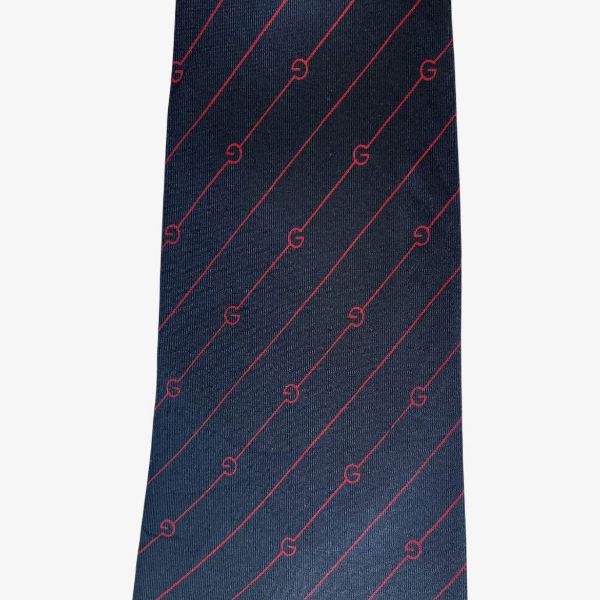Gucci Vintage 80s Gucci G Monogram Red & Navy Striped Silk Tie Size ONE SIZE - 3 Thumbnail
