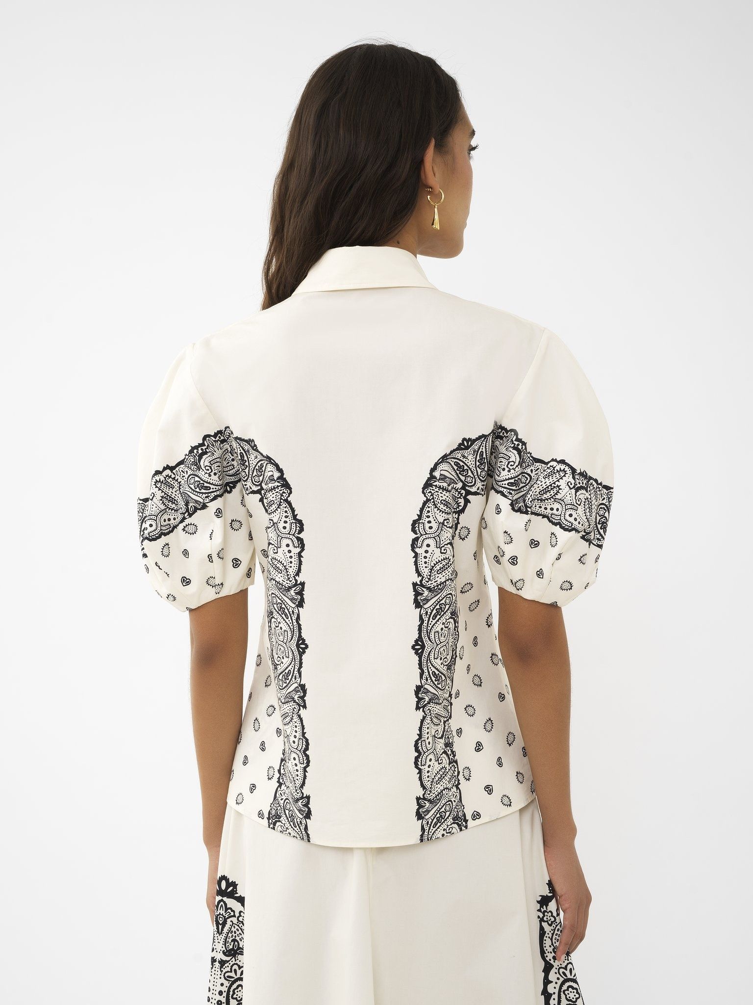 Chloe oc11z0525 Balloon-Sleeve Printed Shirt in White/Black Size M / US 6-8 / IT 42-44 - 4 Thumbnail