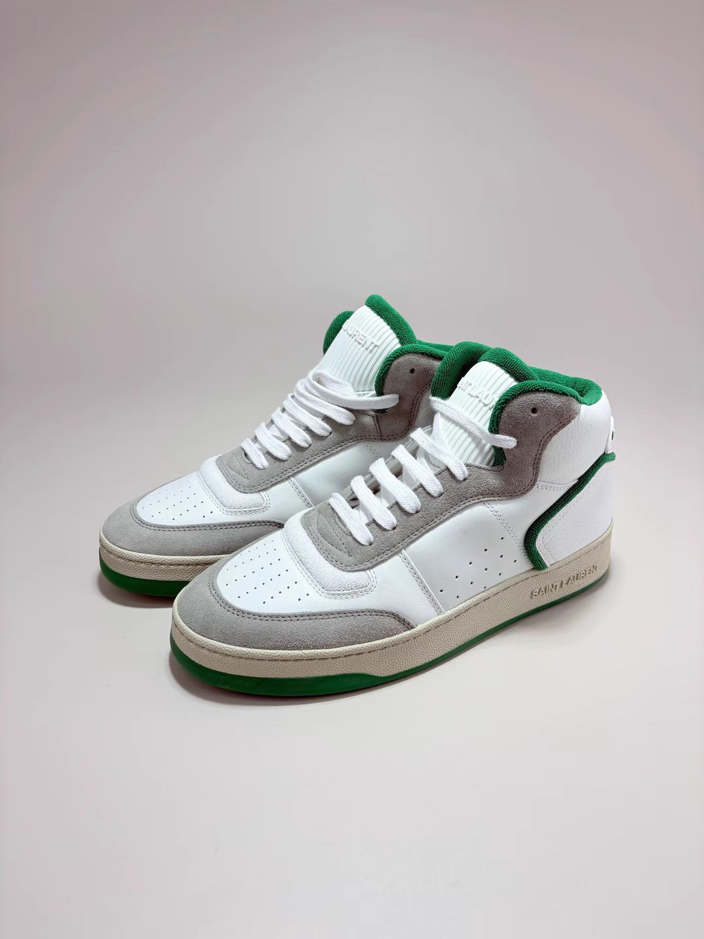 Saint Laurent Paris SAINT LAURENT SLP White & Green Mid-Top Sneakers K1 Size US 7 / EU 40 - 1 Thumbnail