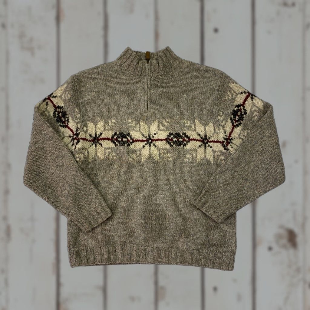 Eddie Bauer VINTAGE Eddie Bauer Legends Sweater Mens M Beige Wool Snowflake 90s Geometric Knit Quarter Zip Pullover Size M / US 6-8 / IT 42-44 - 1 Thumbnail