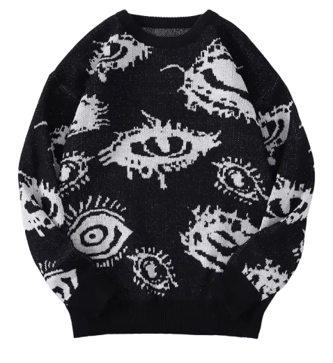 Japanese Brand Streetwear Abstract Eyes Jacquard Knitted Sweatshirt Size US XL / EU 56 / 4 - 1 Thumbnail