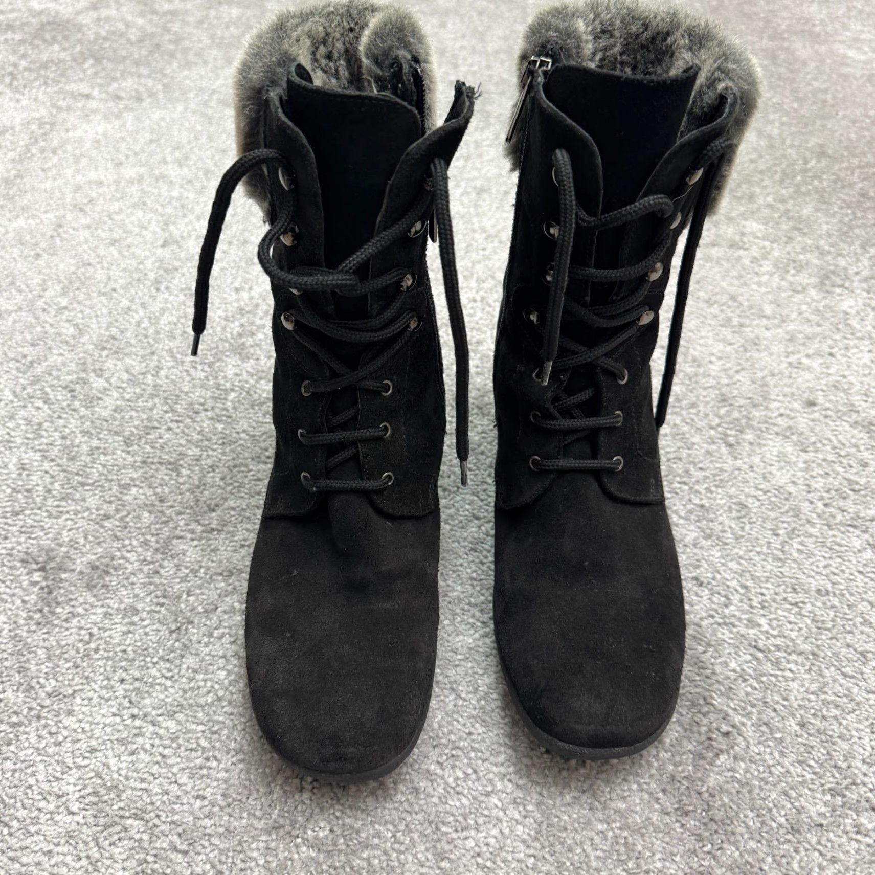 Aquatalia Aquatalia Women's Suede Faux Fur Wedge Snow Boots Black Size 8 Winter Waterproof Italy Size US 8 / IT 38 - 2 Thumbnail