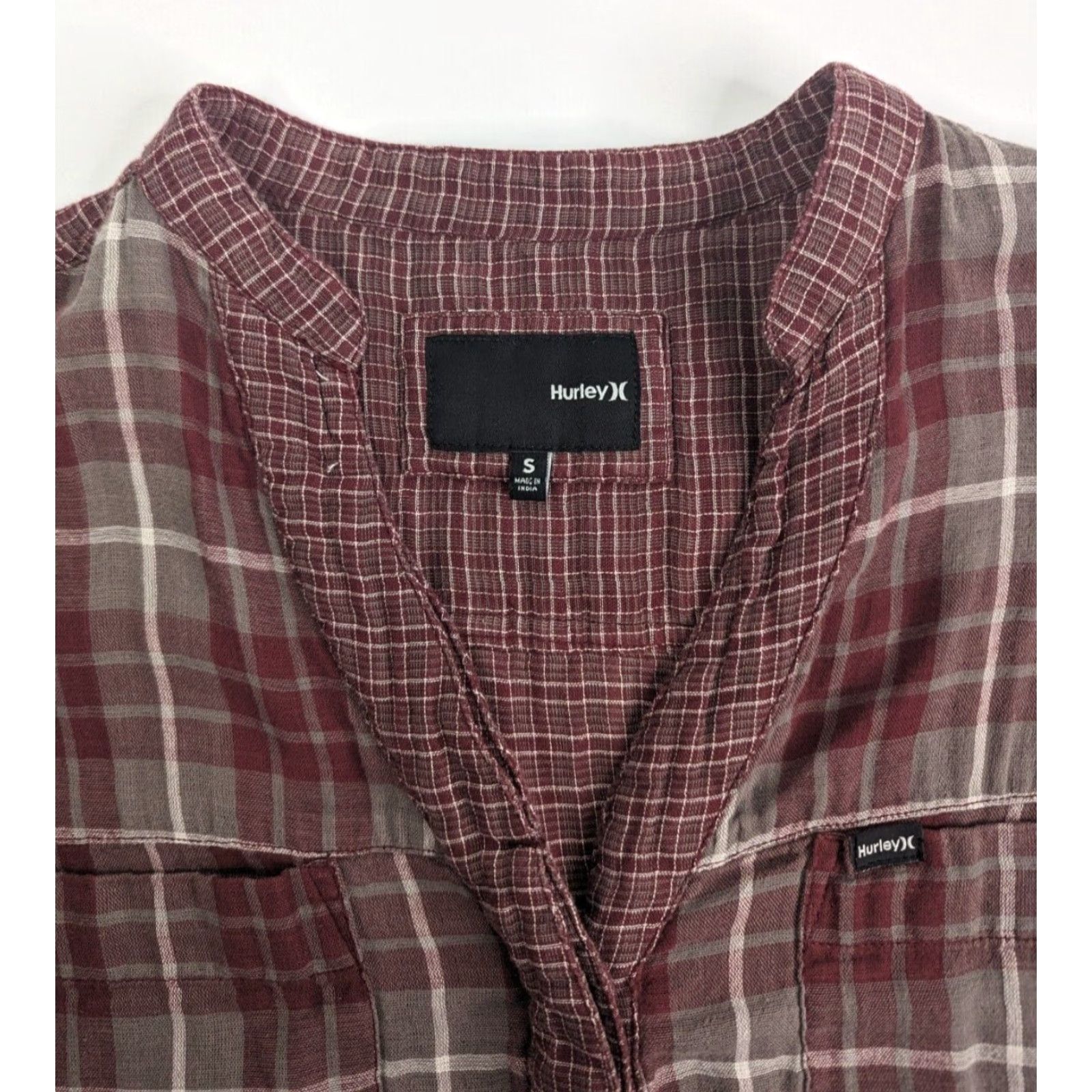 Hurley Hurley Dress Plaid Maroon Small w/Elbow Patches V-Neck Tunic Button Pockets Size S / US 4 / IT 40 - 7 Thumbnail