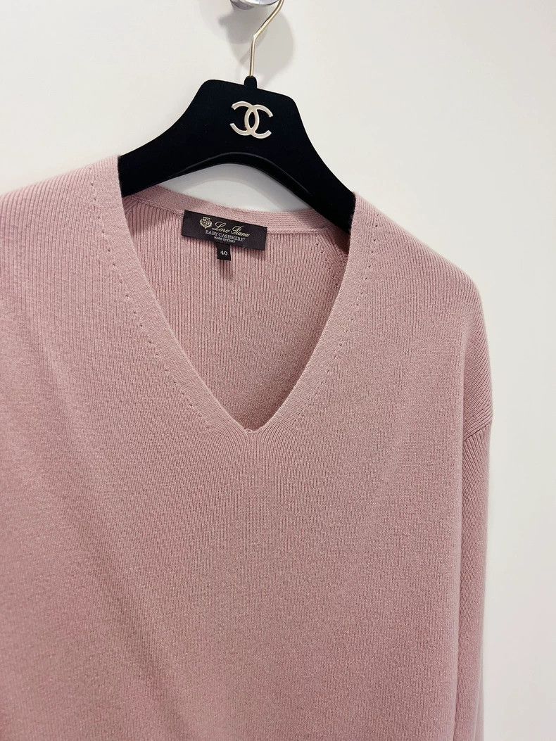 Loro Piana LORO PIANA Small cashmere nude pink V-neck knit sweater to Size M / US 6-8 / IT 42-44 - 3 Thumbnail