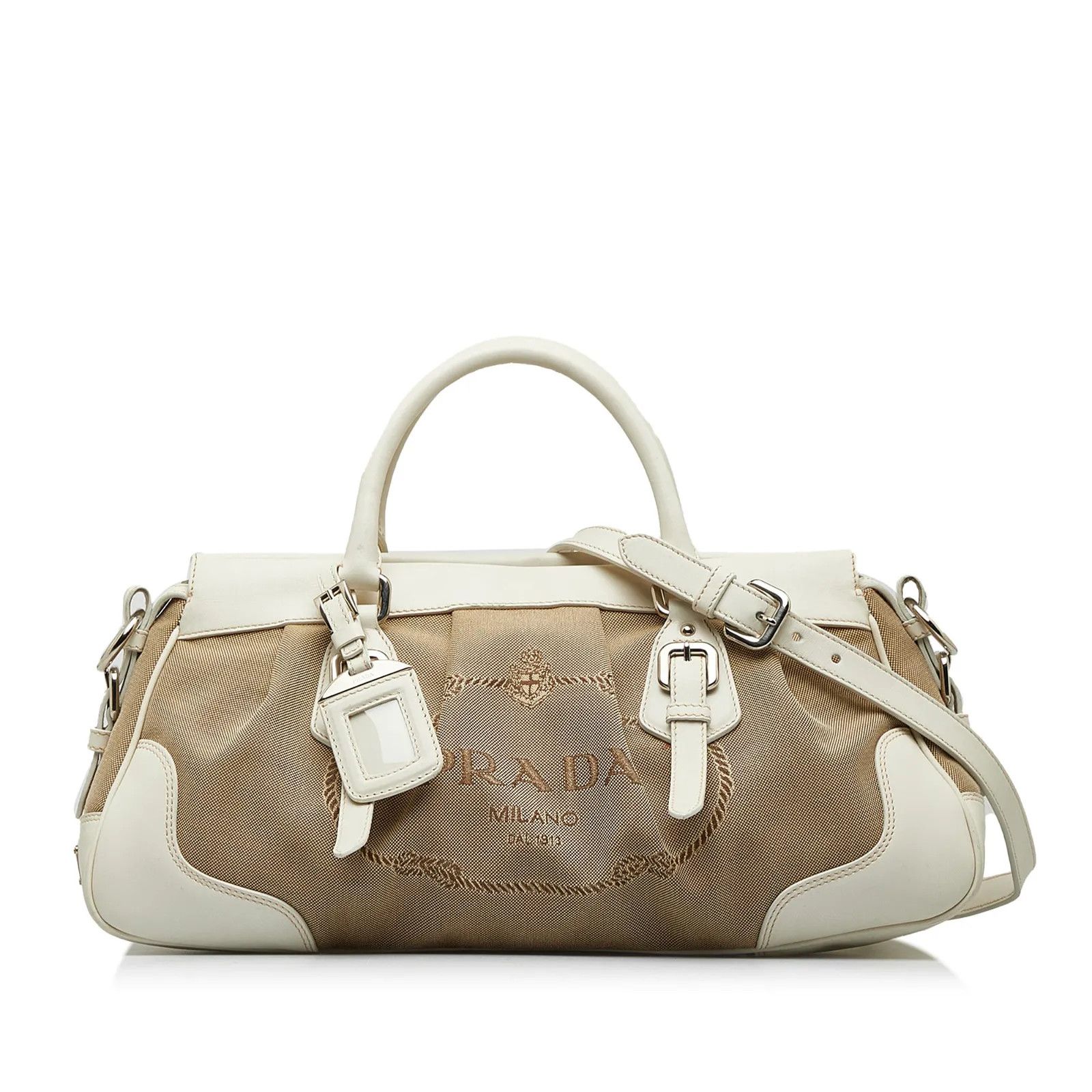 image of Prada Canapa Logo Satchel in Beige, Women's