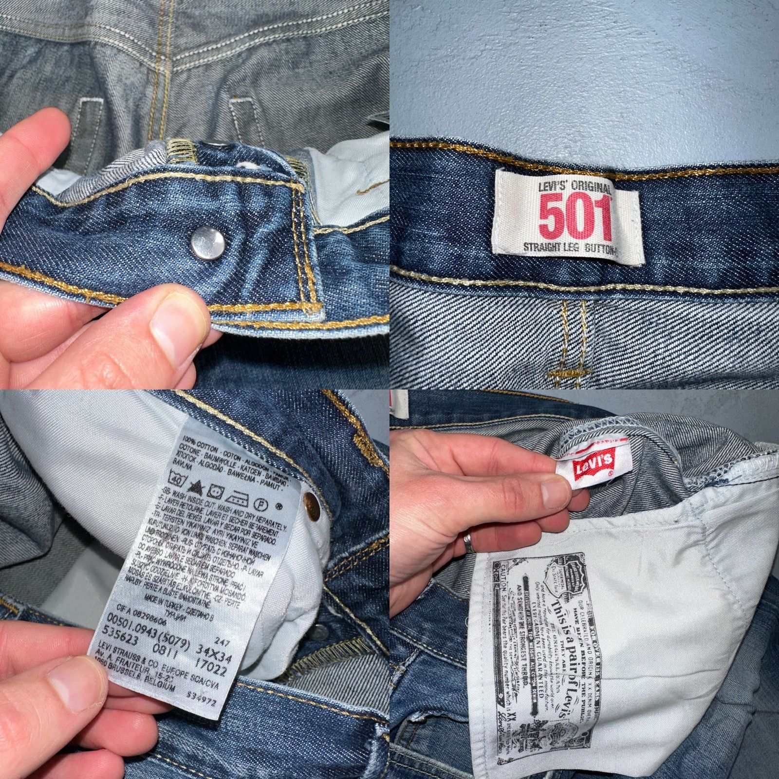 Levi's Levis 501 Vintage Y2K Straight Jeans Blue 34x34 90s Mens Denim Cotton Regular Button Closure Mid Rise 27 Inseam 501 Series Size US 34 / EU 50 - 9 Thumbnail