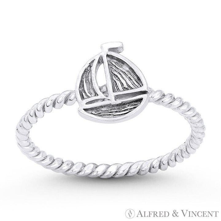 Other Sailboat Nautical Charm Ring in .925 Sterling Silver Size 8 Size ONE SIZE - 1 Preview