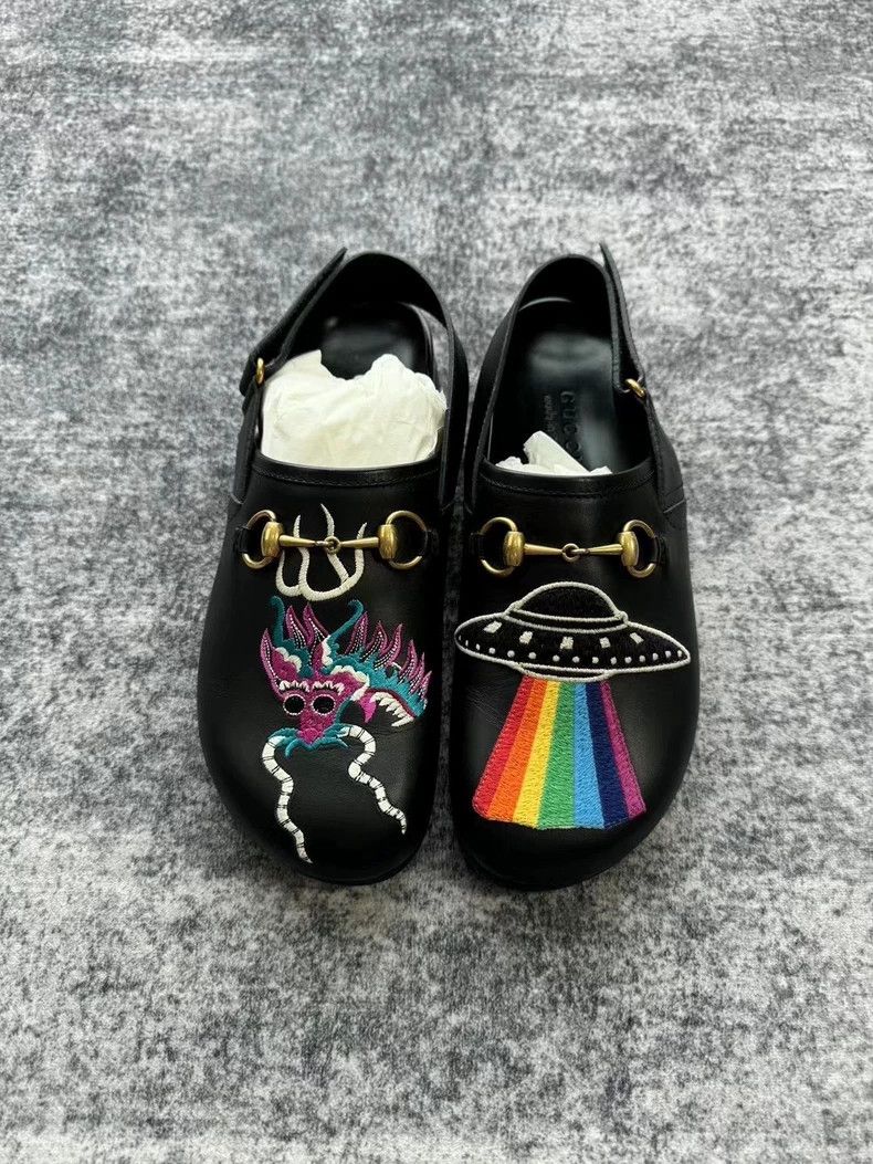 Gucci Gucci Black Embroidered Horsebit Sandals Size US 8 / EU 41 - 1 Thumbnail