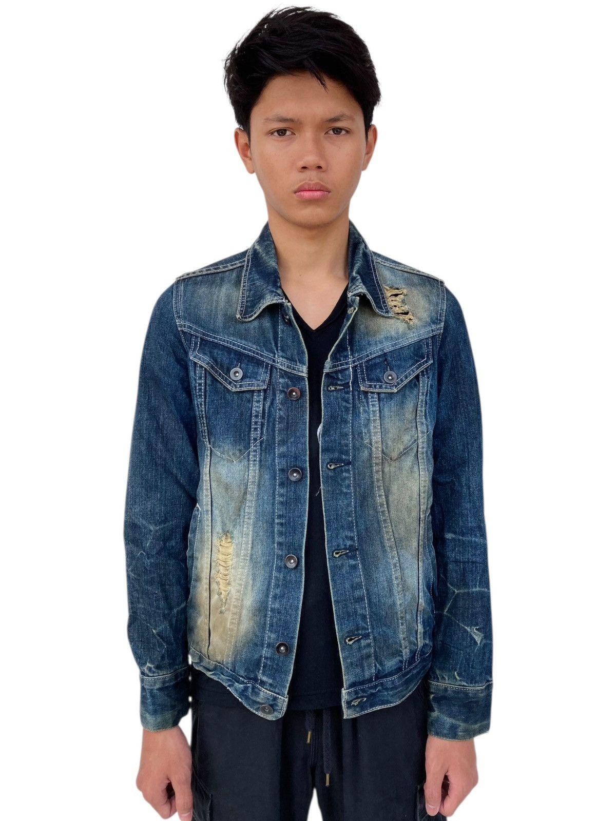 GOSTAR DE FUGA 2000s Fuga - Mud Wash Distressed Denim Jacket Size US S / EU 44-46 / 1 - 3 Thumbnail