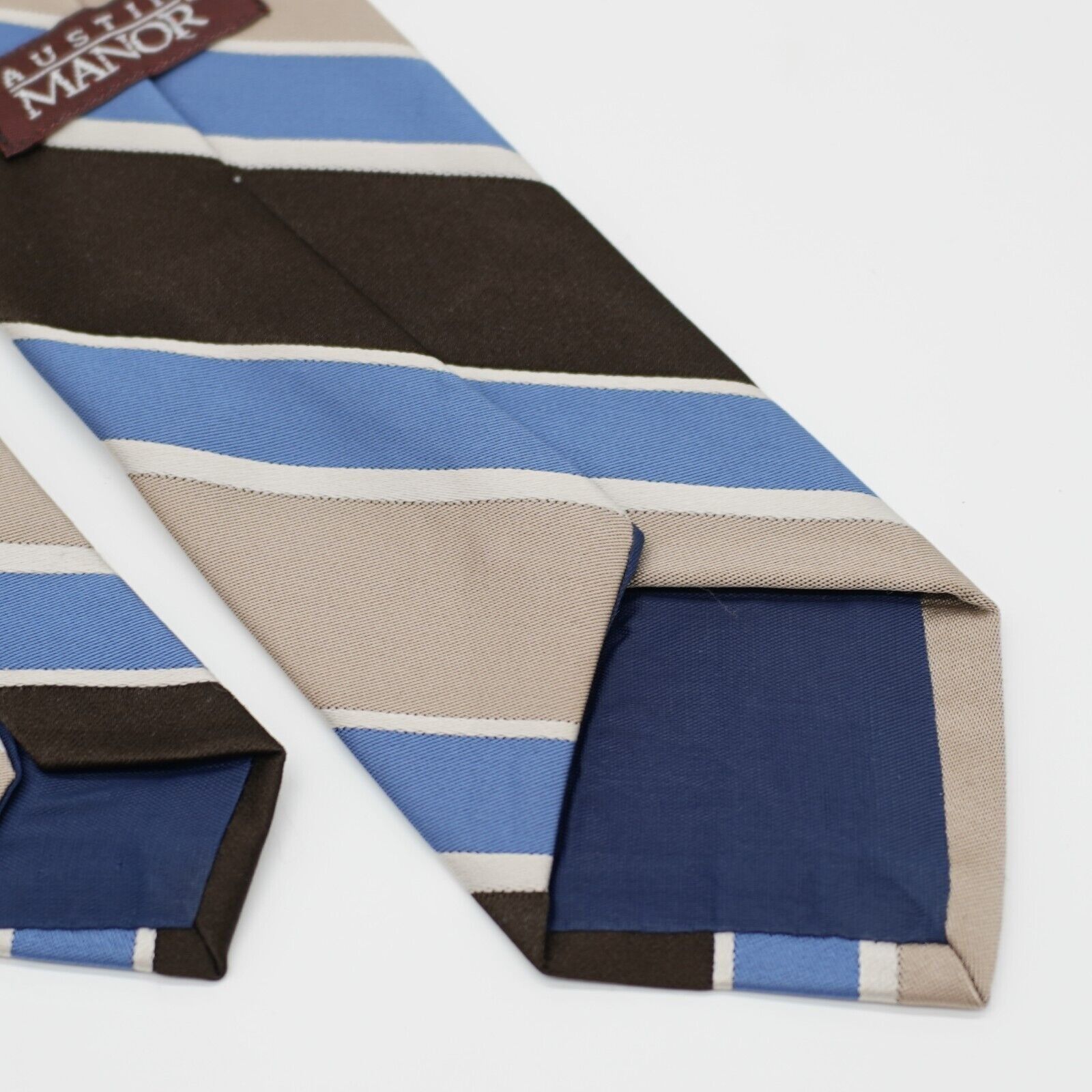Vintage Austin Manor Brown Blue Tan Striped Woven Long Skinny Silk T Size ONE SIZE - 4 Thumbnail