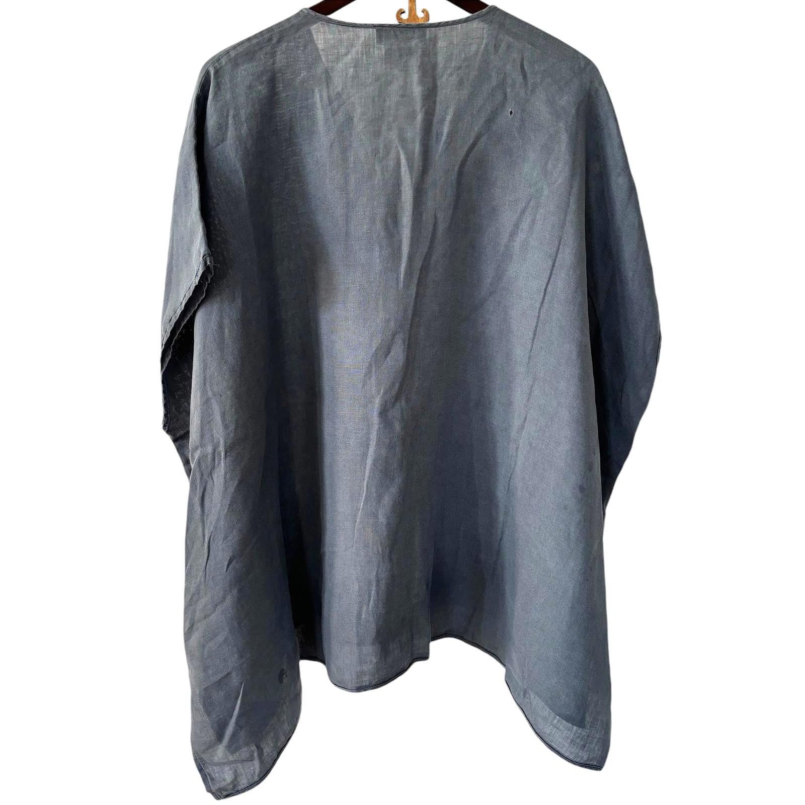 Designer Eskandar Navy 100% Linen Oversized Boxy Lagen Look Pullover Size ONE SIZE - 2 Thumbnail
