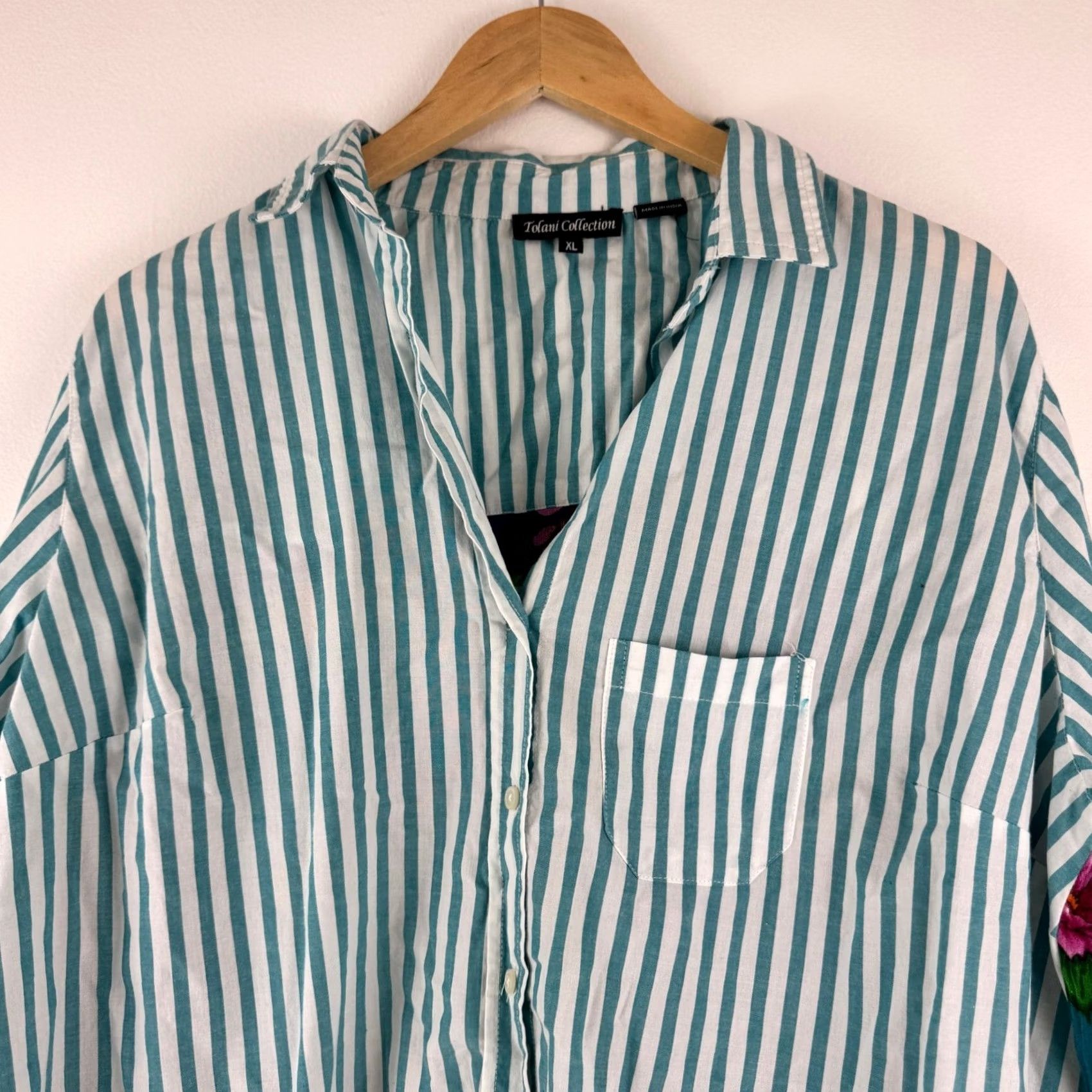 Vintage Tolani Collection Striped Floral Patchwork Mixed Media Button Down Shirt XL Women Size XL / US 12-14 / IT 48-50 - 6 Thumbnail