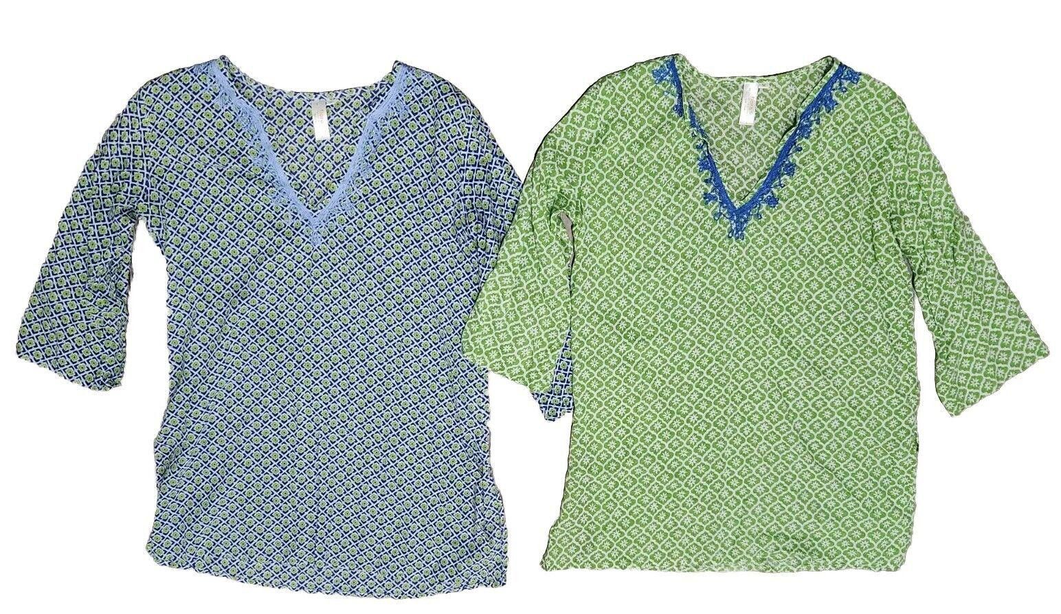 NCAA Flora Tops Lot Medium V Neck Lightweight Green Blue tunic Size M / US 6-8 / IT 42-44 - 1 Thumbnail