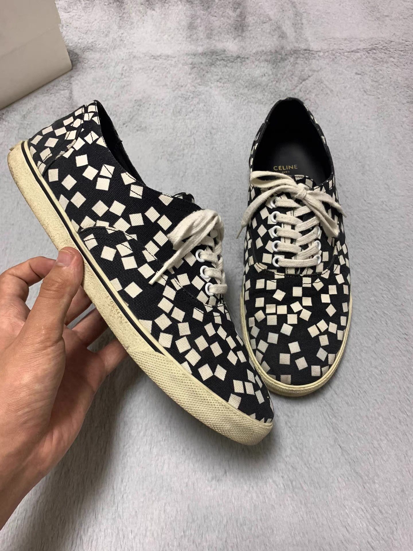 Celine Celine 21SS Black and White Checkered Sneakers Q12 Size US 8.5 / EU 41-42 - 2 Thumbnail