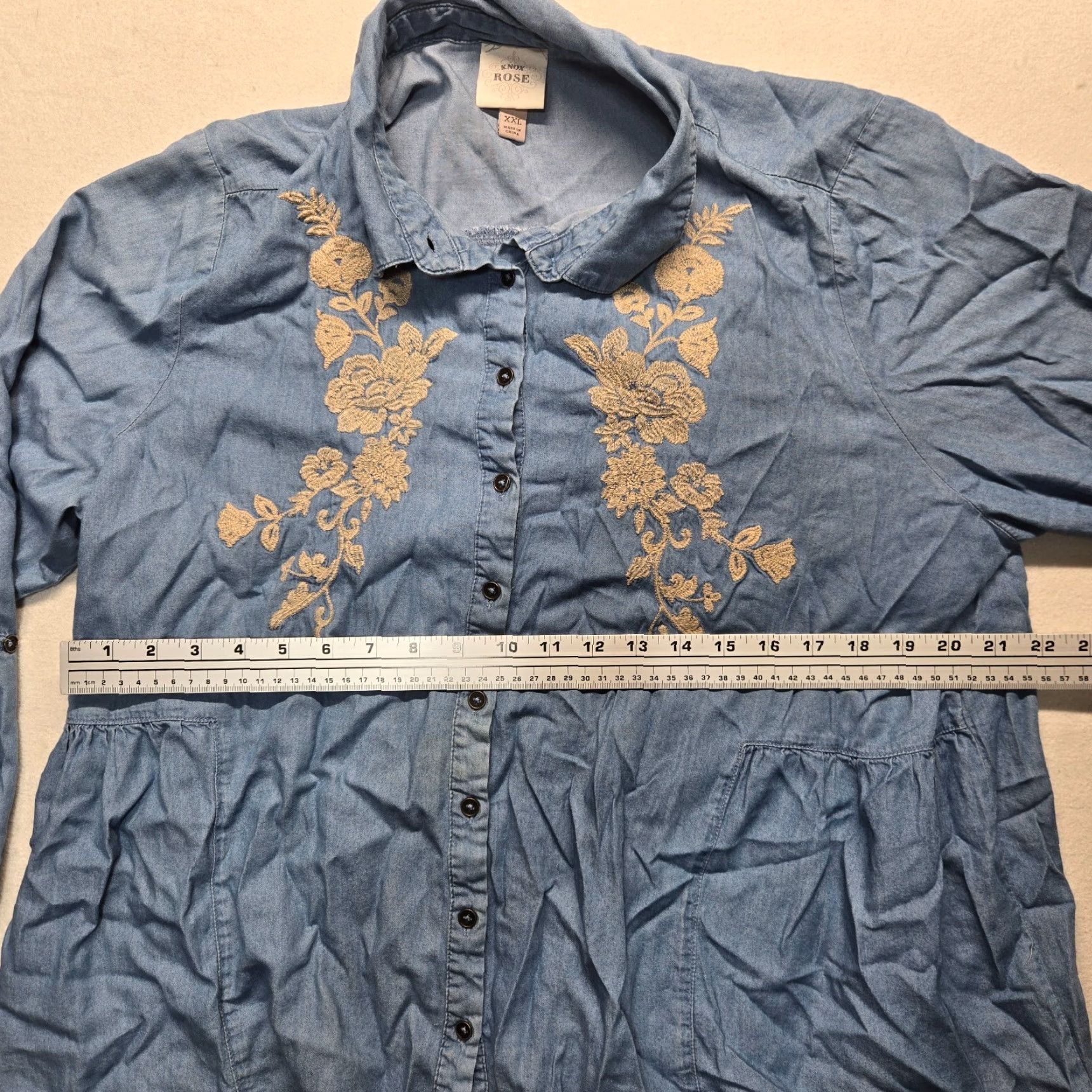 Vintage VINTAGE Knox Rose Bohemian Blouse Shirt Women’s 2XL Long Sleeve Chambray Floral Embroidered Ruffle Casual Size XXL / US 16-18 / IT 52-54 - 5 Thumbnail