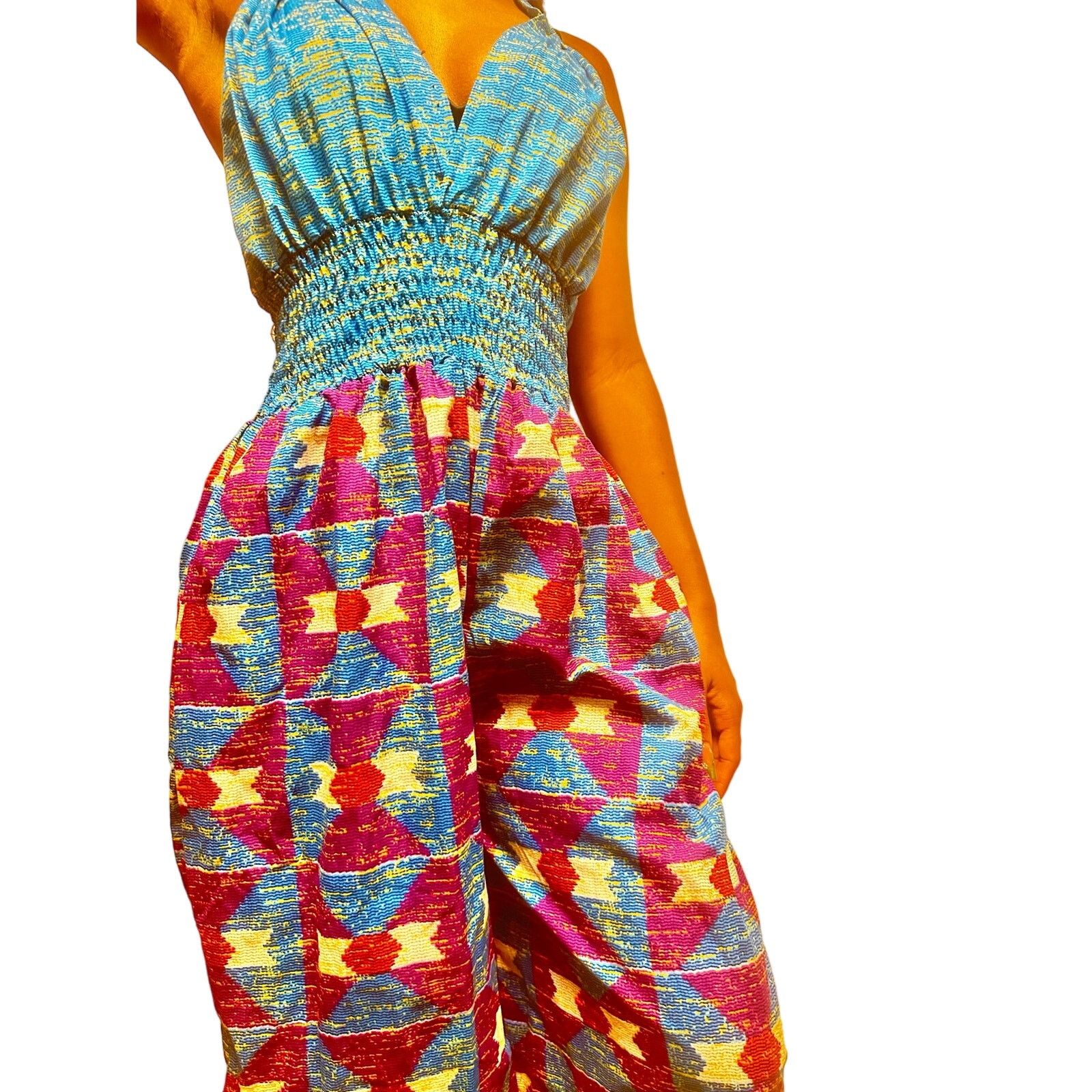 Other blue multi colored halter african print flowy jumpsuit Size 30" / US 8 / IT 44 - 1 Thumbnail