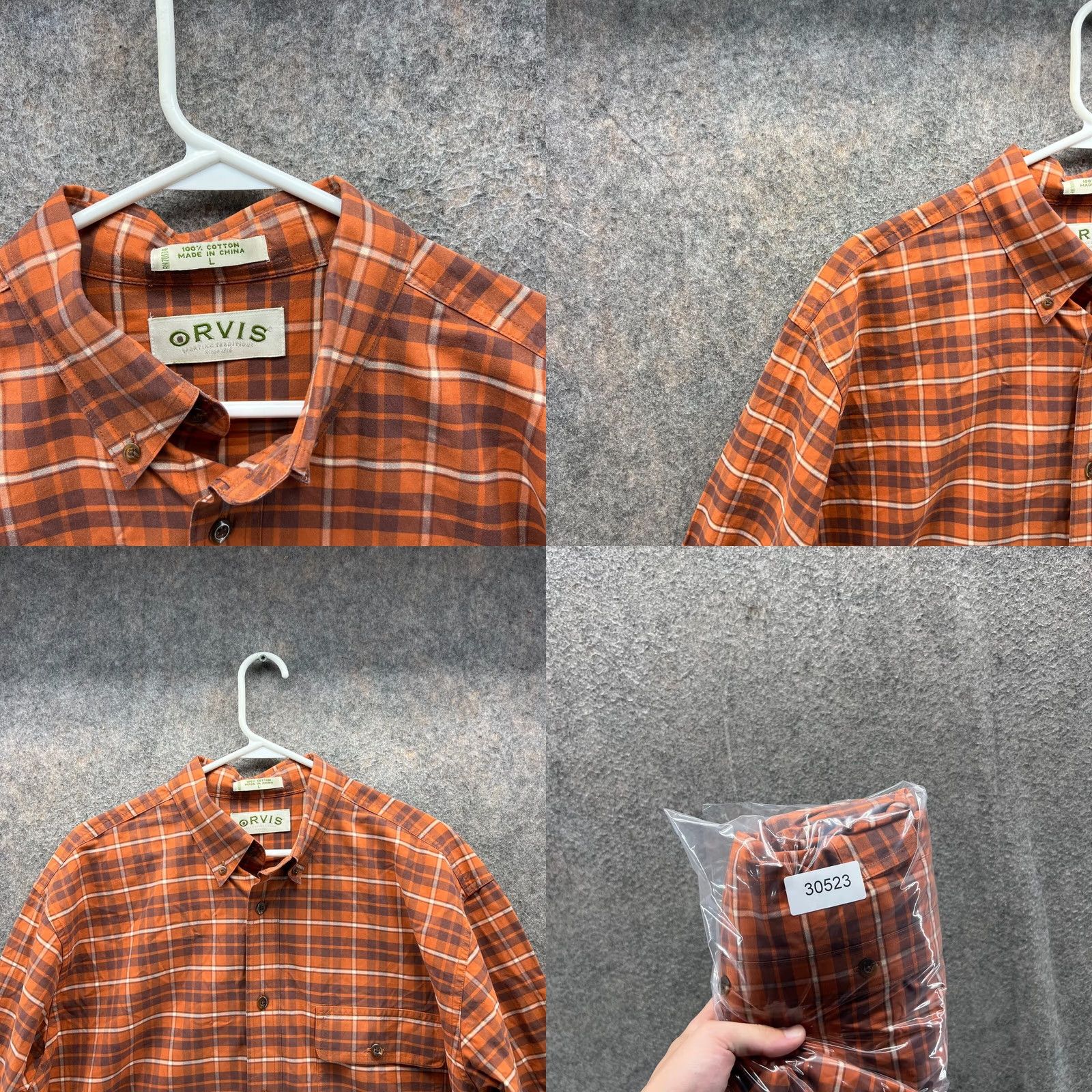 Orvis VINTAGE Orvis Shirt Mens L Orange Button Down Preppy Cotton Tattersall Plaid Flannel Size US L / EU 52-54 / 3 - 8 Thumbnail