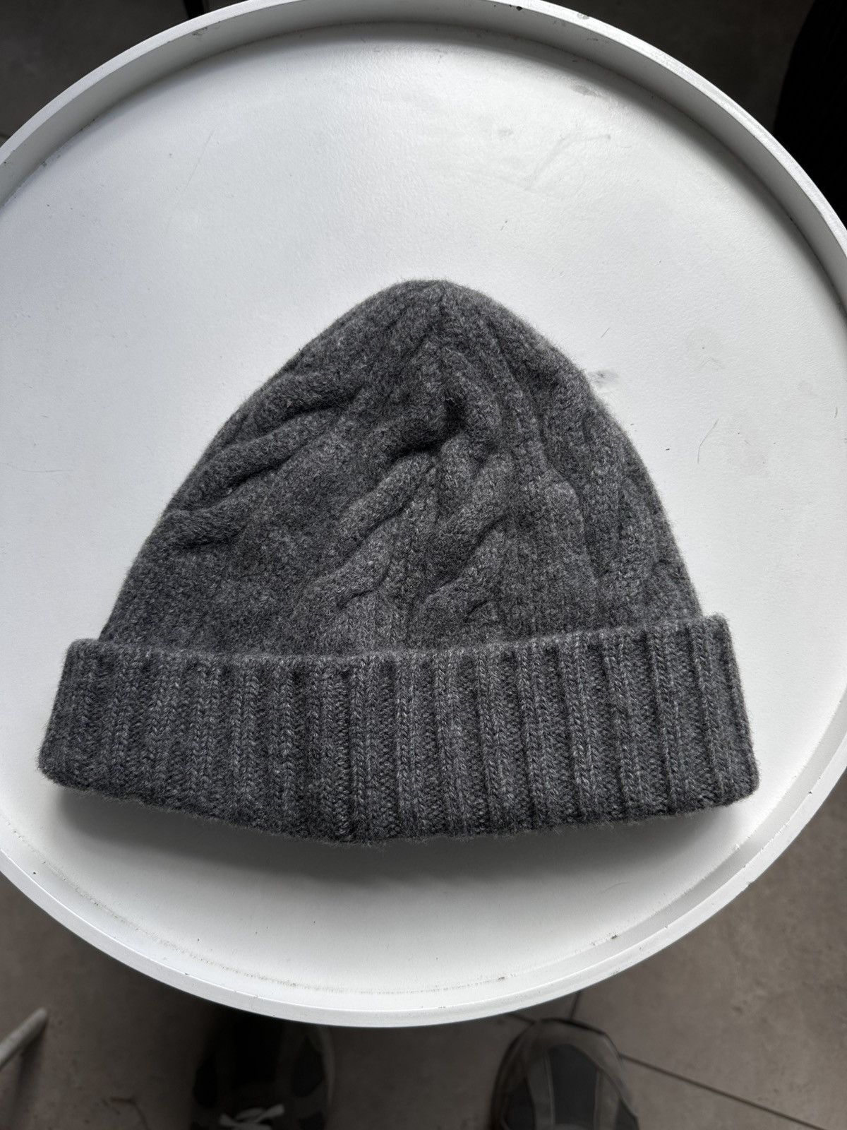 Moncler Moncler Grey Cable Knit Beanie Wool Hat Logo Patch Size ONE SIZE - 6 Thumbnail