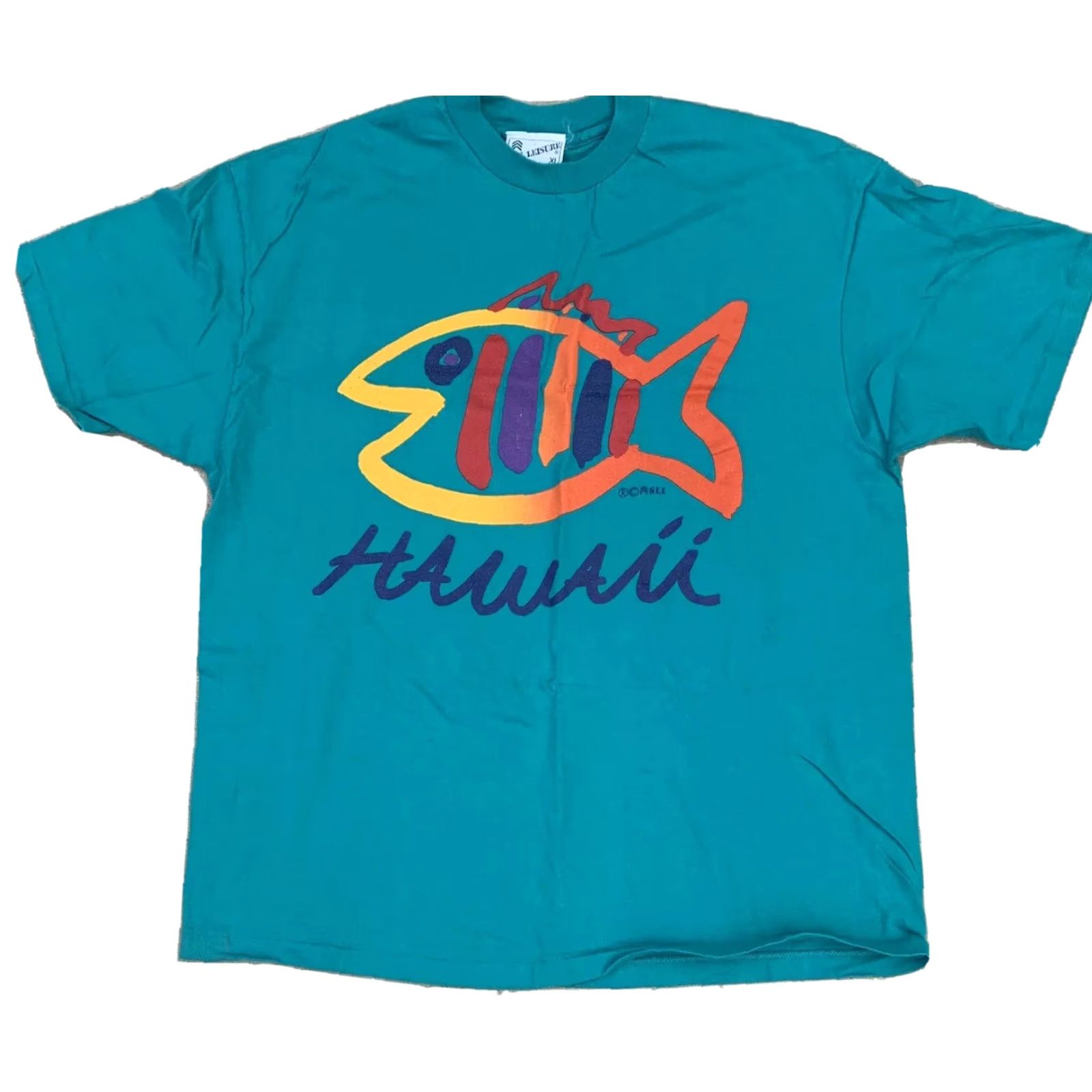 Rainbow VINTAGE Sgt Leisure T Shirt rainbow fish Hawaii single stitch XL 80s 90s 1980s Size US XL / EU 56 / 4 - 5 Thumbnail