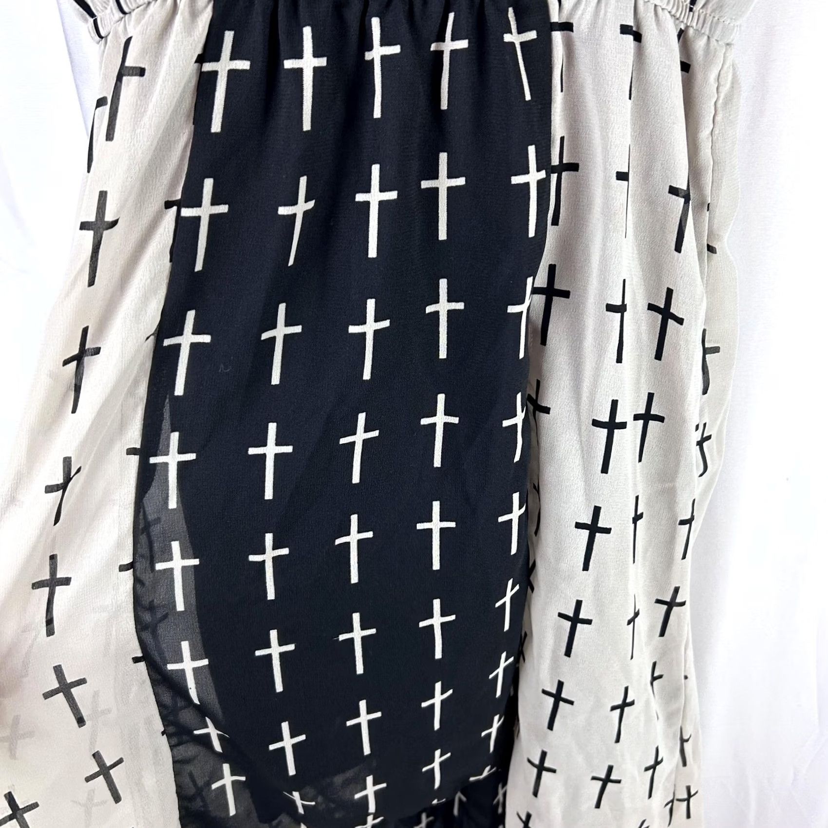 Vintage Dizzire Grunge Maxi Tank Dress - Womens Small Black Beige Sleeveless .Graphic, Casual Wear Size S / US 4 / IT 40 - 7 Thumbnail
