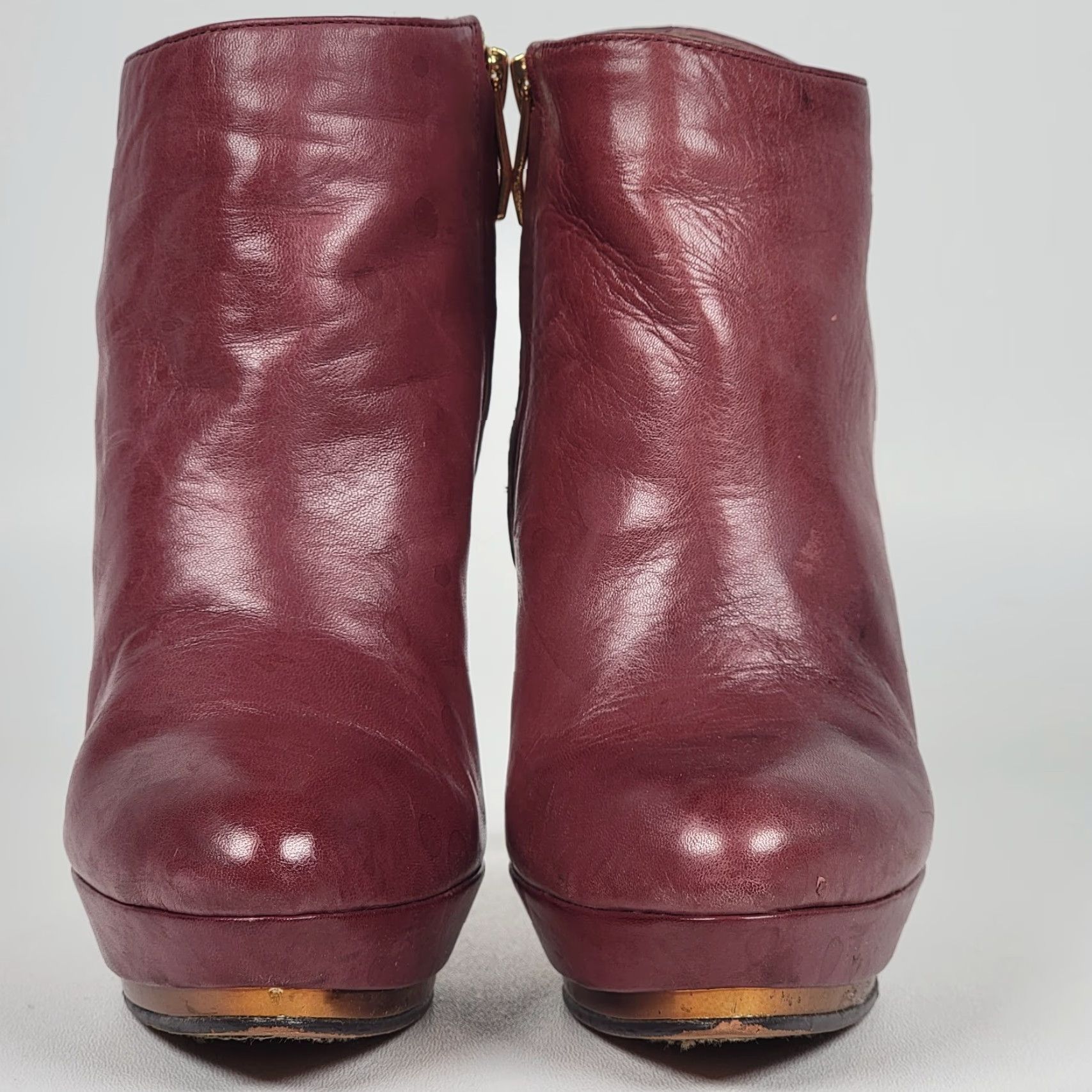 Vince Camuto Vince Camuto Dira Platform Stiletto Ankle Booties Leather Side Zip Women 4.5B Shoes Heel Platform Leather Upper Leather Lining Red-Brown Womens 4.5 B Size US 5 / IT 35 - 2 Thumbnail