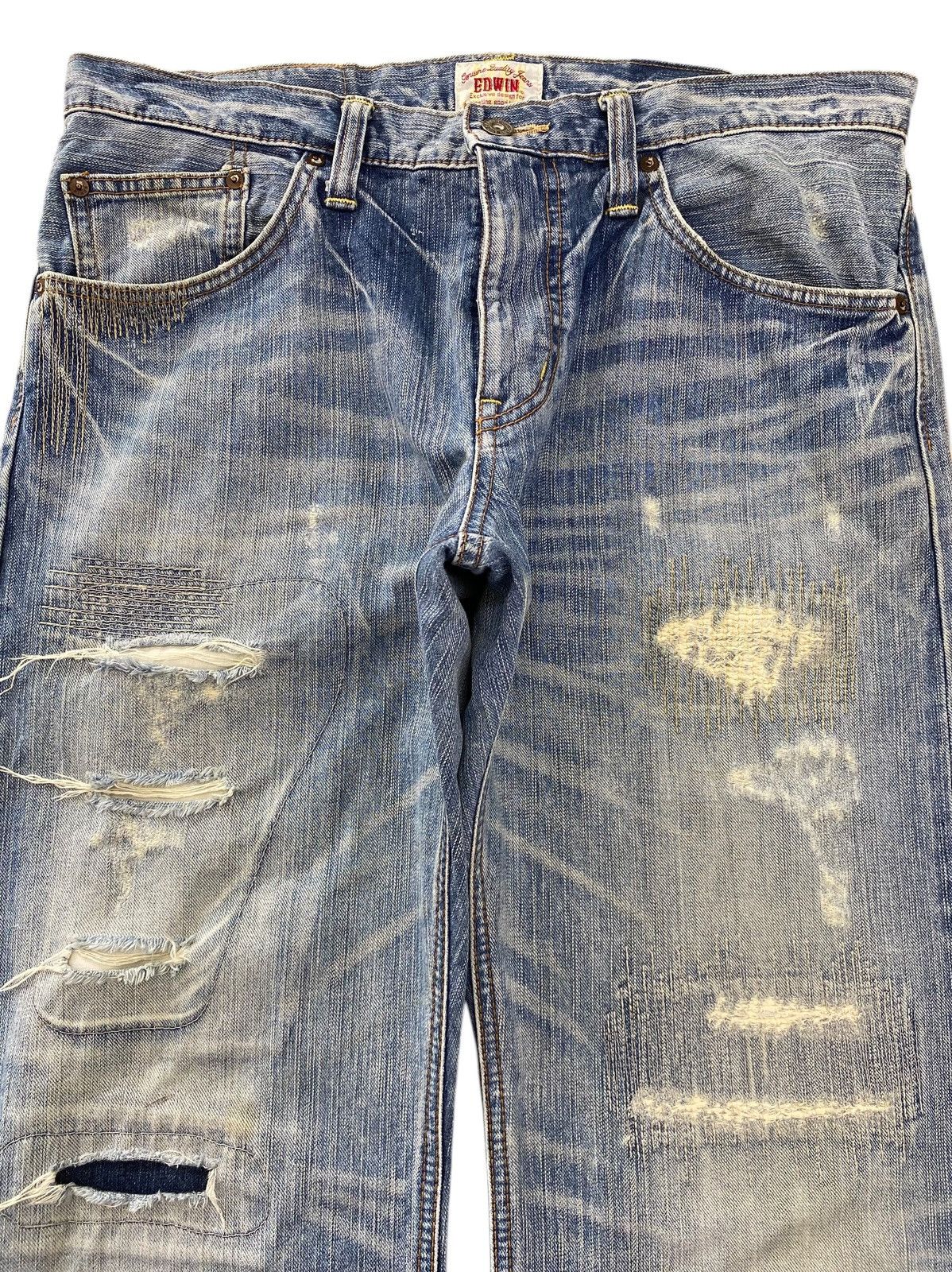 Edwin Edwin Distressed Whiskered Style Straight Leg Jeans Size US 34 / EU 50 - 2 Thumbnail