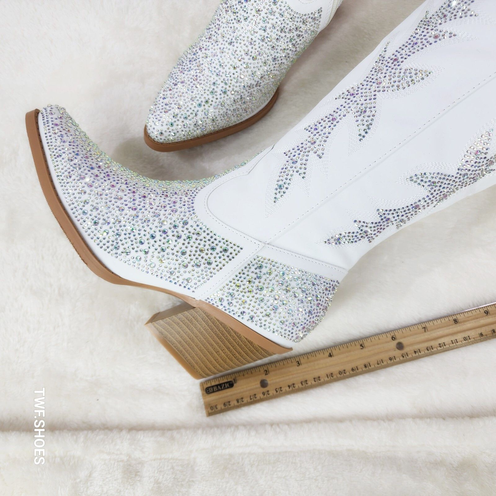 Other Annie White Leatherette With Rhinestones Country Glam Wester Size US 10 / IT 40 - 4 Thumbnail