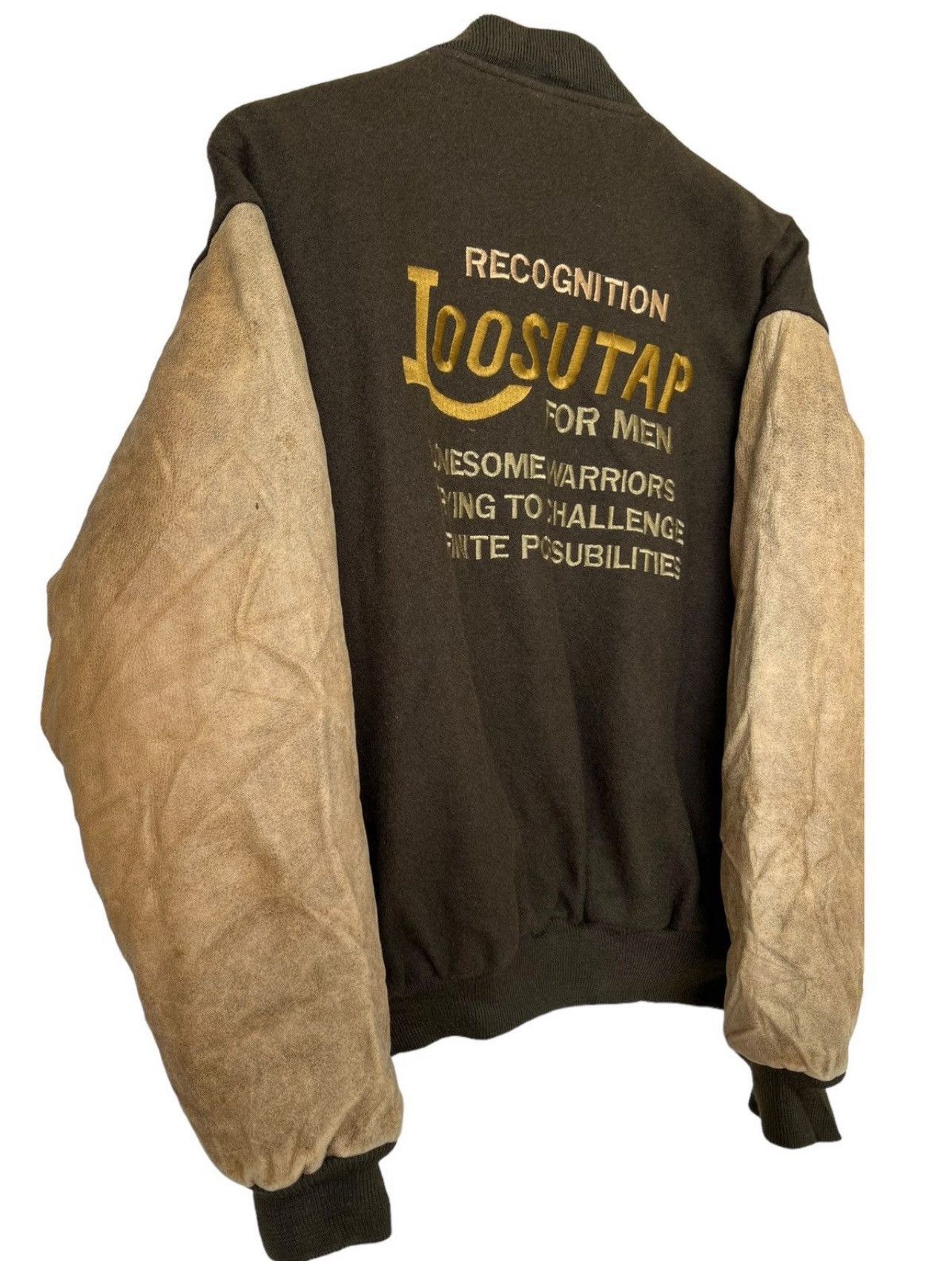 Vintage Loosutap Patch Embroidered Green Leather Varsity Jacket Size US L / EU 52-54 / 3 - 3 Thumbnail