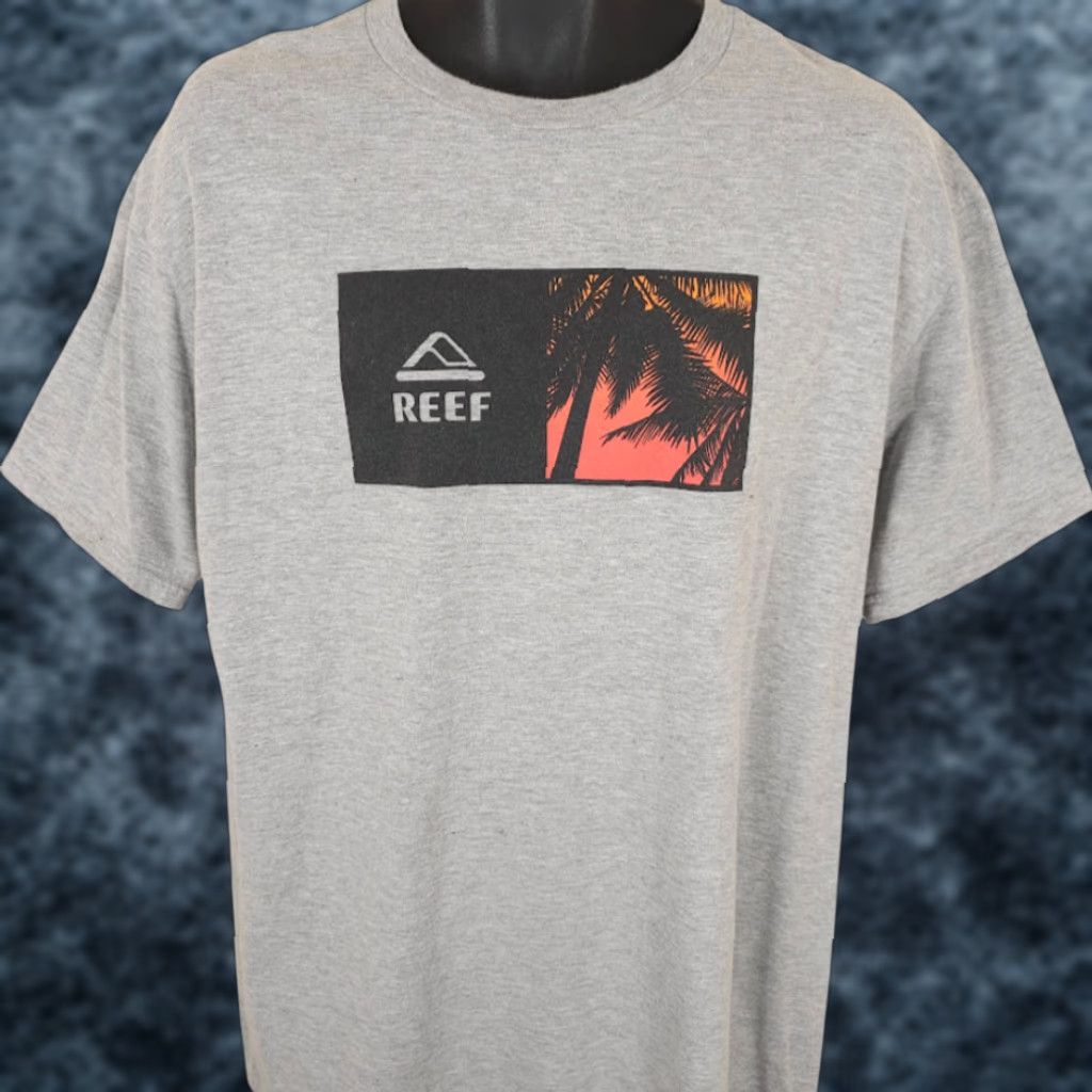 REEF Reef Surfer T Shirt Mens XL Gray Palm Trees Tropical Surfing Size US XL / EU 56 / 4 - 1 Thumbnail
