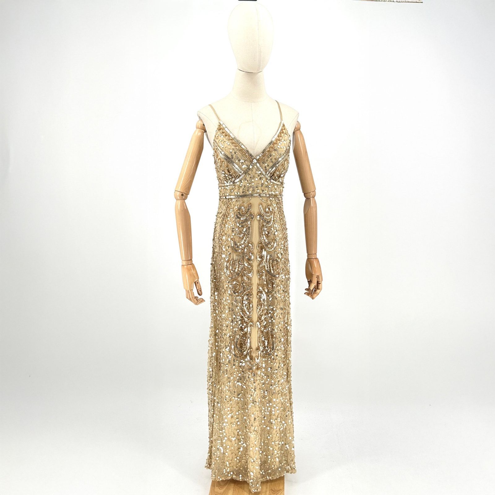 Vintage 90s/Y2K Marina Gold Sequin Beaded Evening Gown Dress -  threedaughtersproperties.com