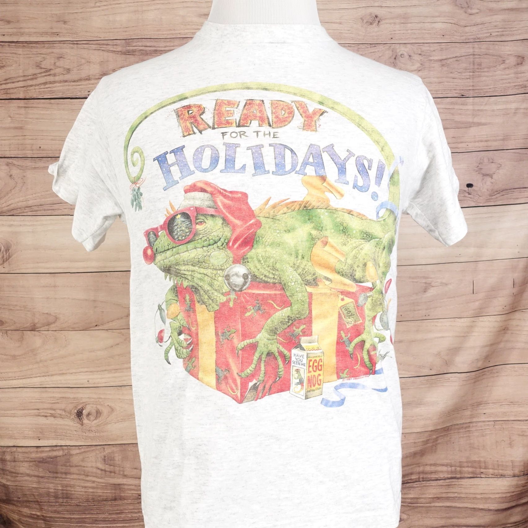 Vintage VINTAGE Caribbean Soul USA SINGLE STITCH READY FOR THE HOLIDAYS IGUANA TSHIRT L Shirt Unisex Adults Gray L Mens Size US L / EU 52-54 / 3 - 4 Thumbnail