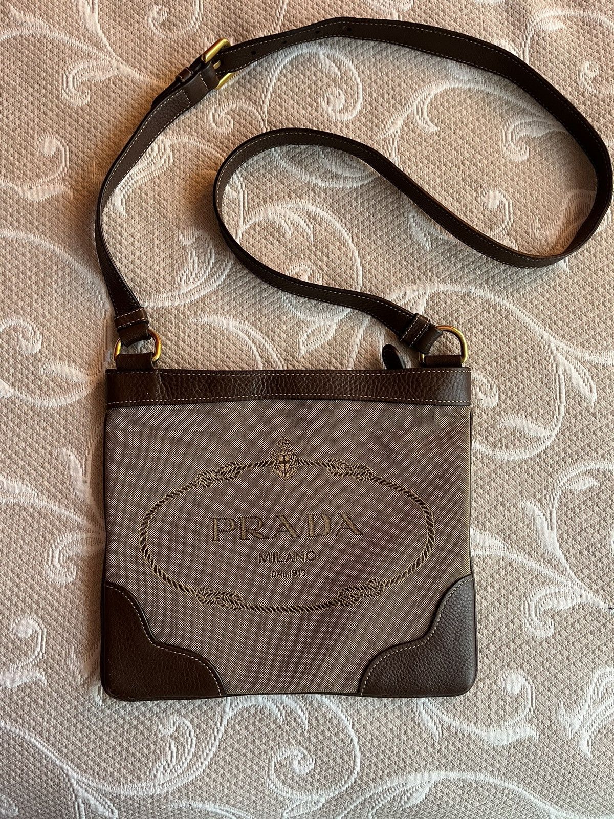 Prada Prada Logo Jacquard Canvas and Leather Messenger Bag Size ONE SIZE - 2 Thumbnail