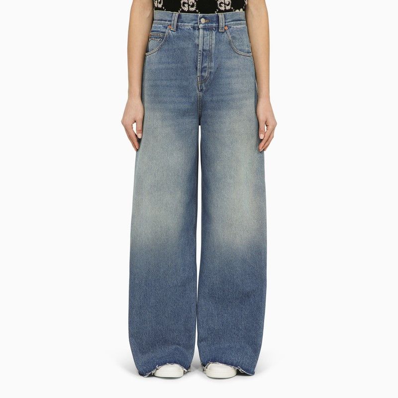 image of Gucci Blue Denim Wide-Leg Trousers Size 28, Women's