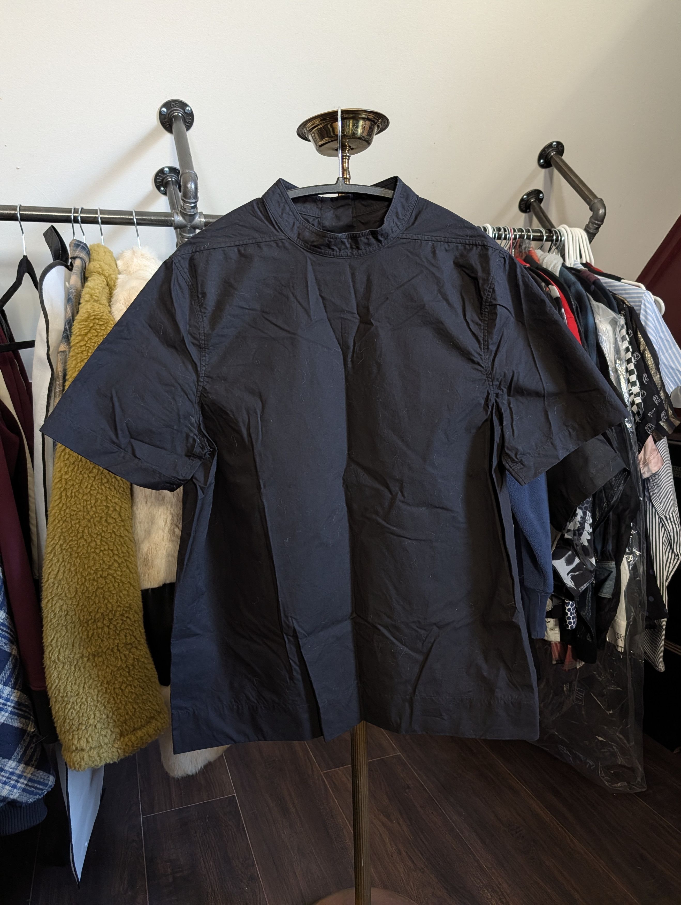 Rick Owens WALRUS '17 Brushes Cotton S/S Smock Shirt Black Size US S / EU 44-46 / 1 - 1 Thumbnail