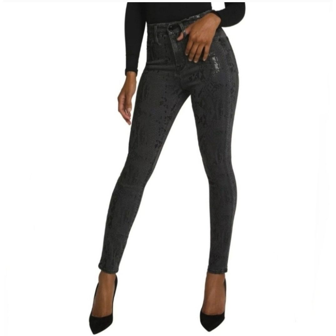 Good American Good American Good Waist Gray Snake Foil Skinny Jeans 4/27 Size 27" / US 4 / IT 40 - 1 Thumbnail
