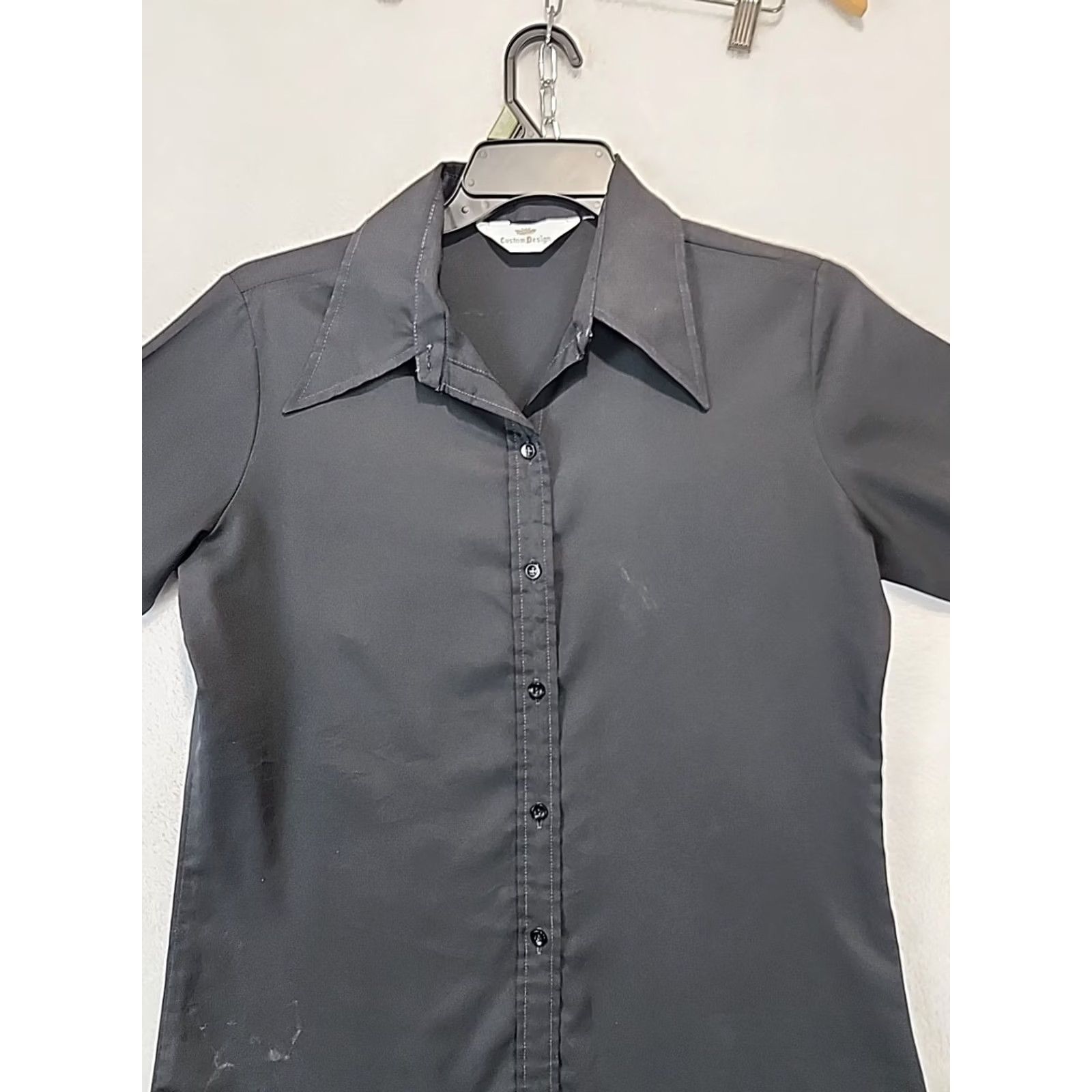 Vintage VINTAGE Custom Design Dress Shirt Women's L Black Point Collar Long Sleeve Button Front Disbo Retro (70s, Hippie, Disco) Womens Size L / US 10 / IT 46 - 2 Thumbnail