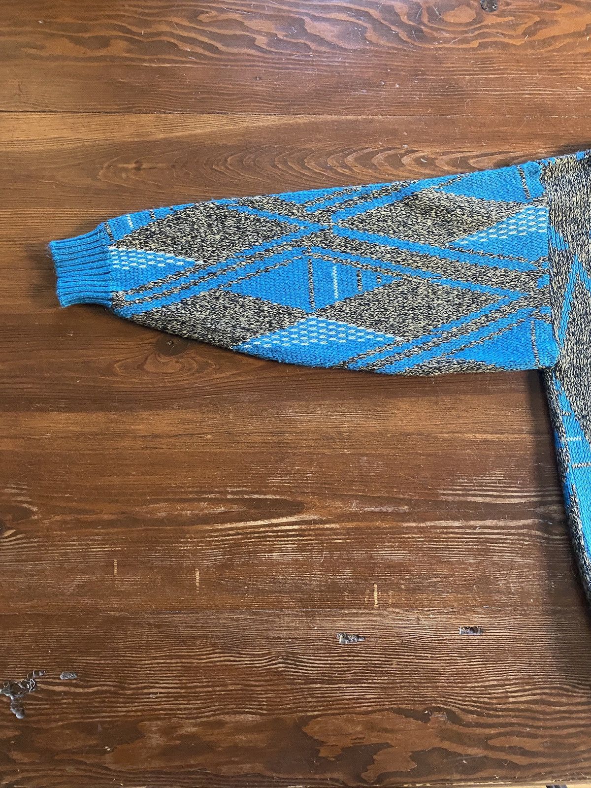 Vintage Vintage 80’s Poplar Knit Blue Diamond Pattern Knit Sweater Size US L / EU 52-54 / 3 - 10 Thumbnail
